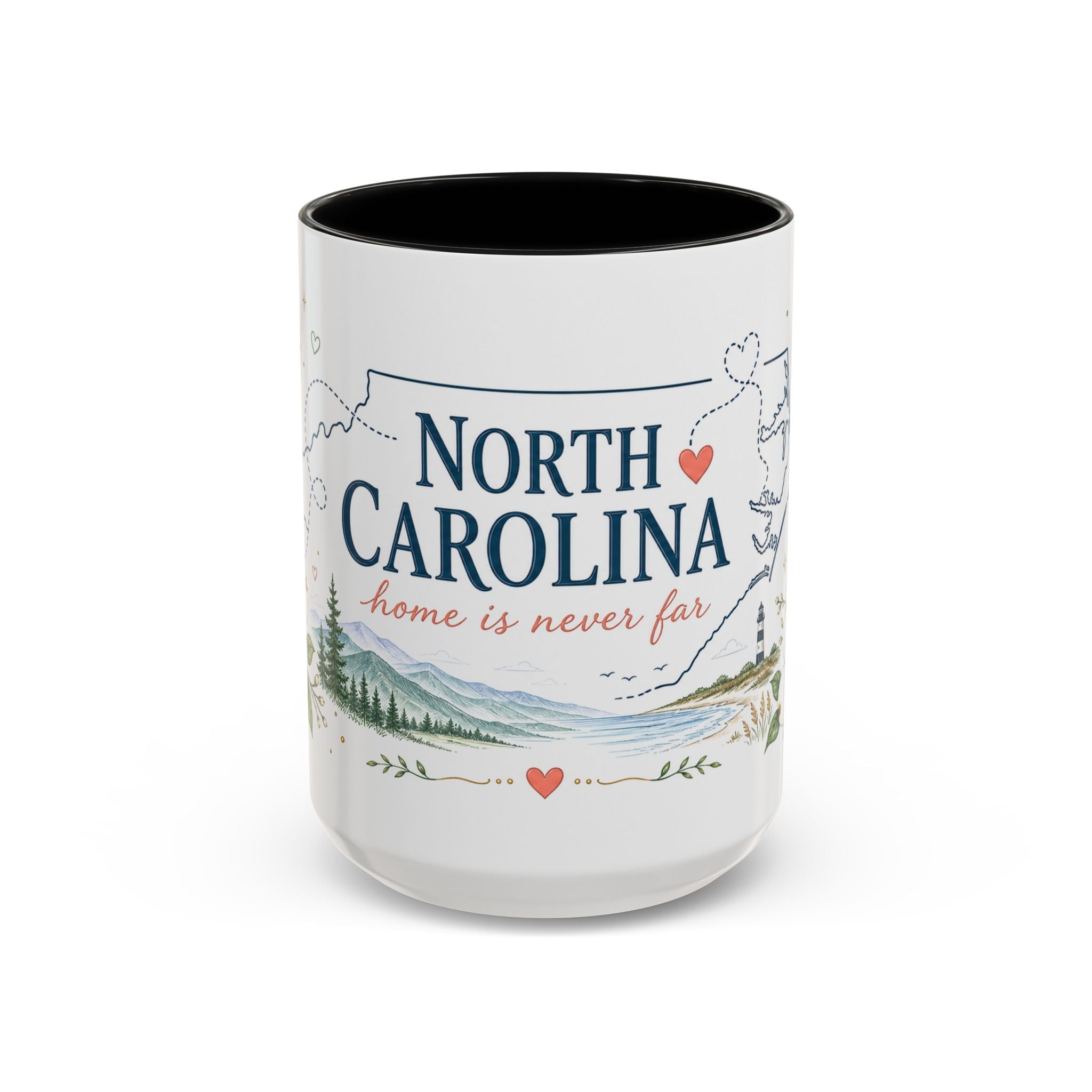 North Carolina State Map Mug | Moving Away, Homesick Gift | Botanical Accent Coffee Cup