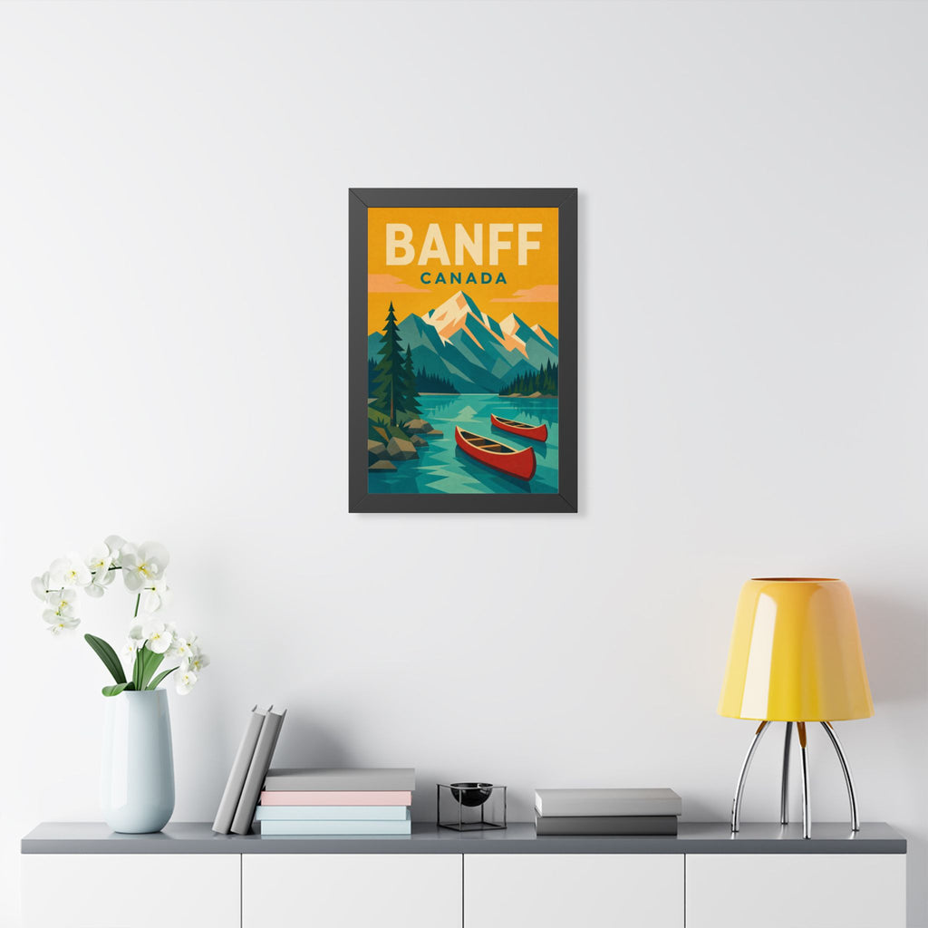 Banff Canada Framed Poster | Vintage Travel Wall Art | Black Walnut White Frame | 16x24 20x30