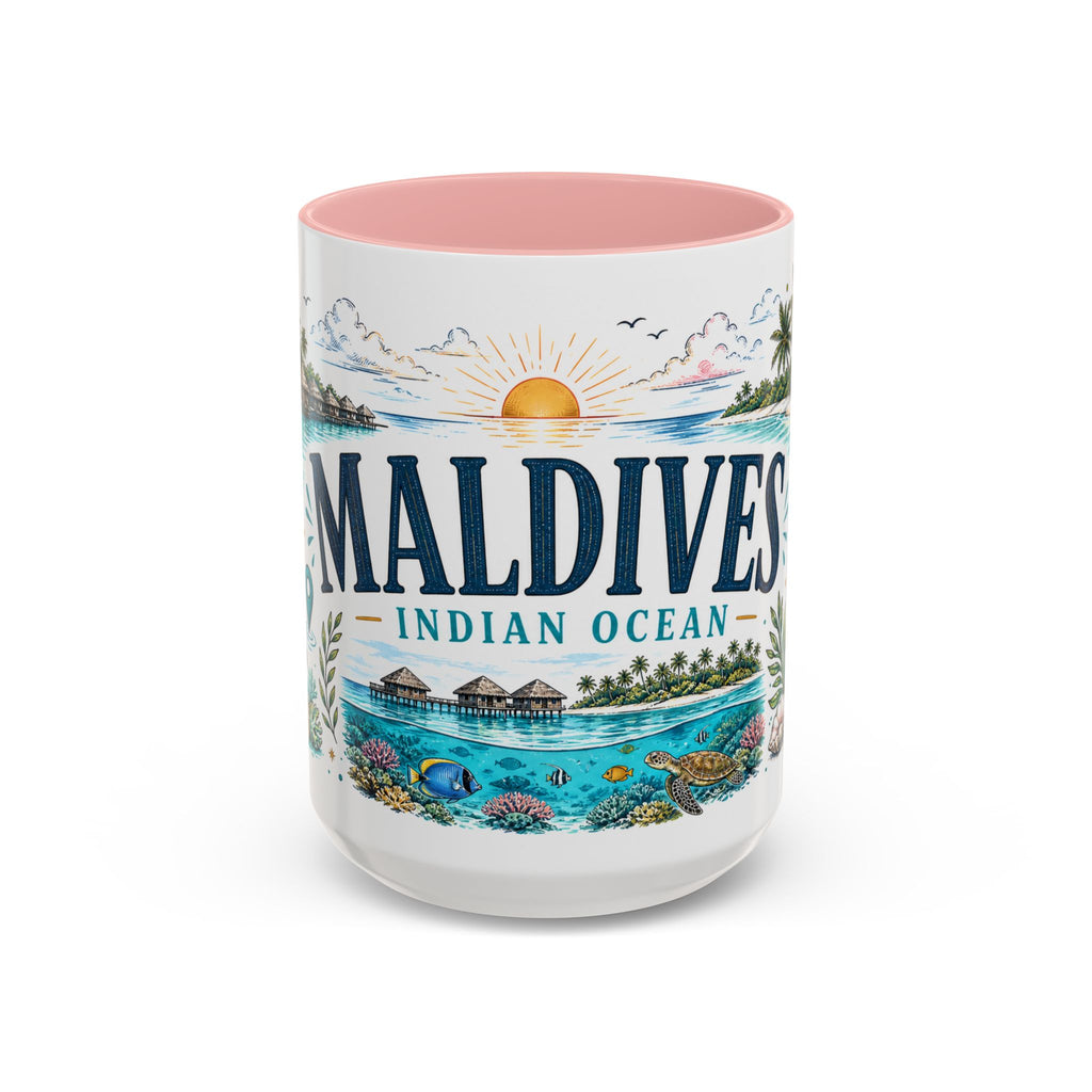Maldives Coffee Mug | Travel Destination Souvenir Gift | Accent Color Ceramic 11oz 15oz