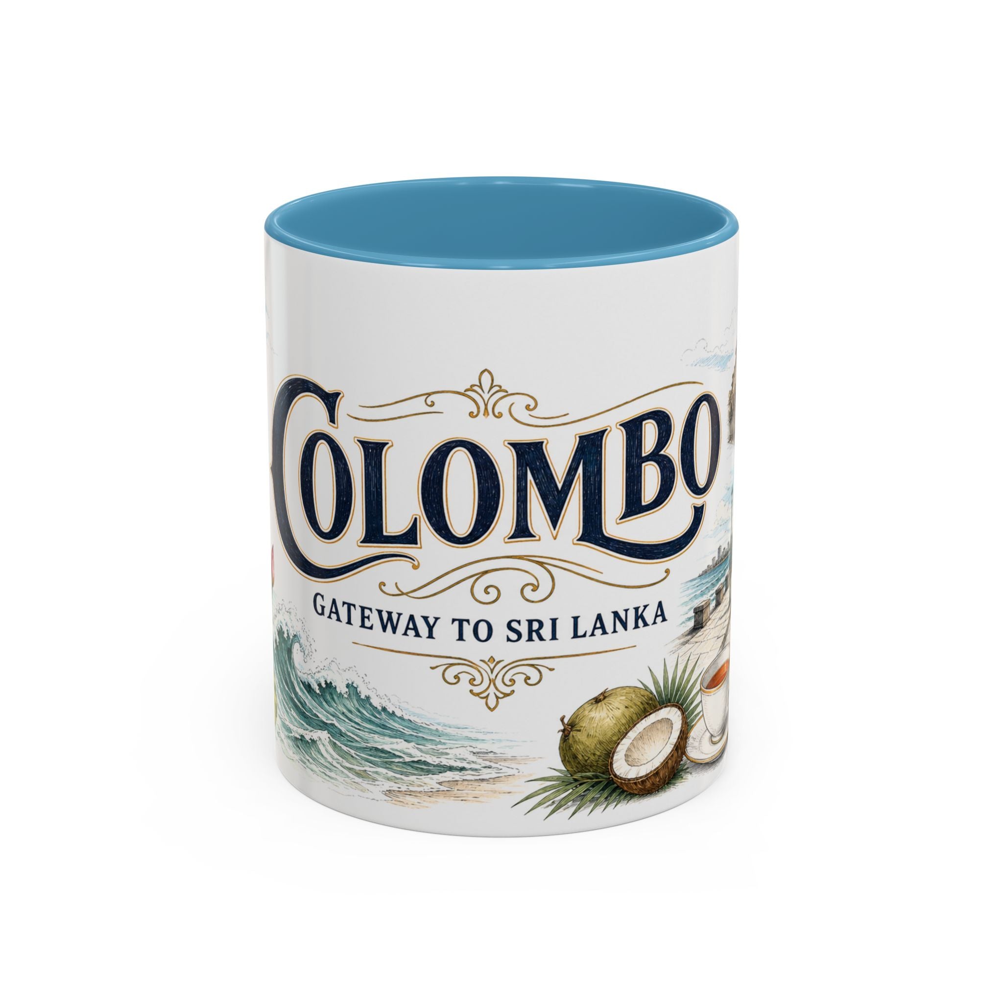 Colombo Coffee Mug | Sri Lanka Travel Souvenir | Vintage Illustrated City Gift | 11 oz 15 oz Accent Mug