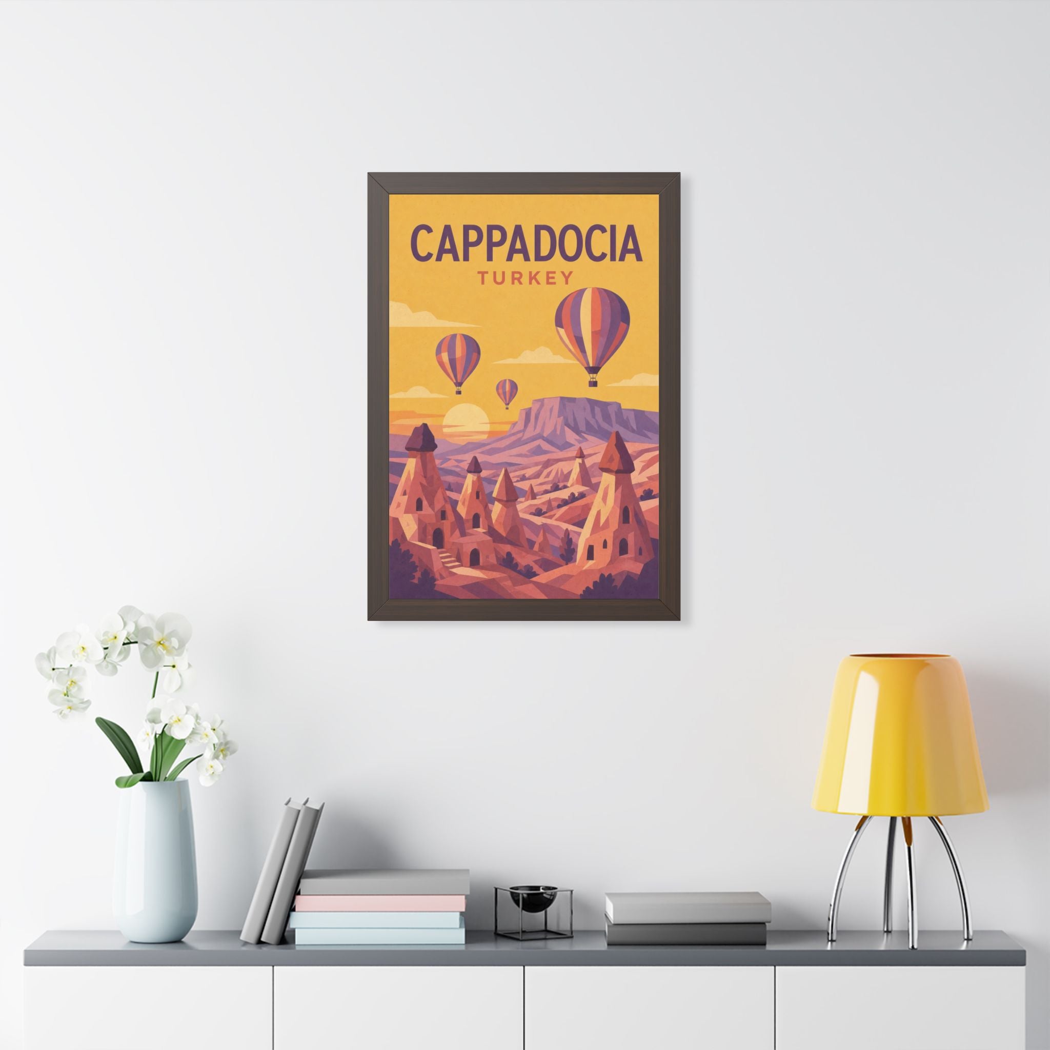 Cappadocia Turkey Framed Poster | Vintage Travel Wall Art | Black Walnut White Frame | 16x24 20x30