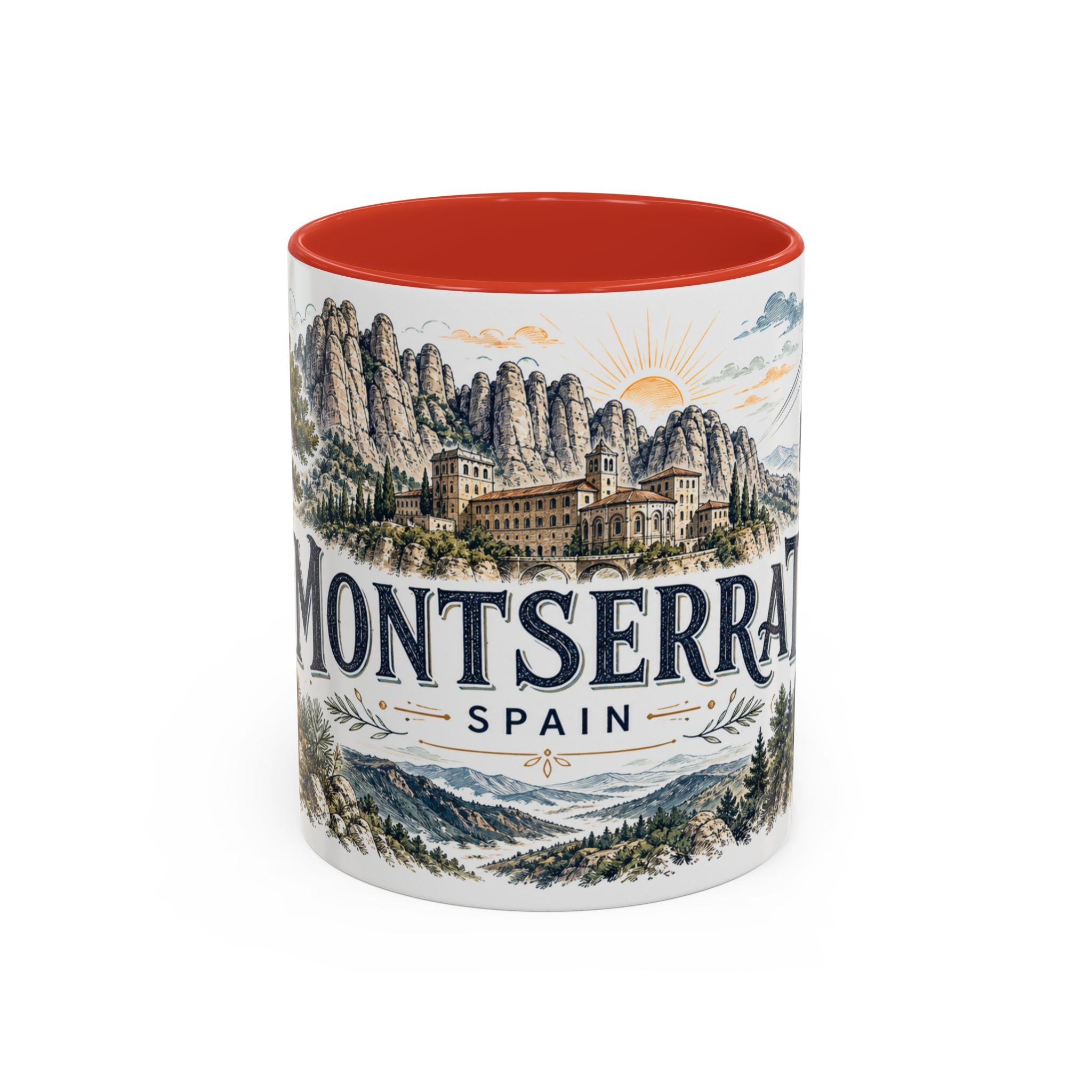 Montserrat Mug, Spain Travel Souvenir, Bucket List Gift, Accent Ceramic Coffee Mug 11oz 15oz