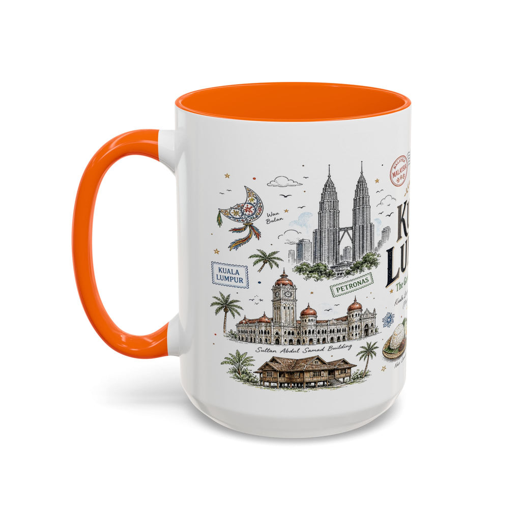 Kuala Lumpur Coffee Mug | Malaysia Souvenir Travel Gift | Accent Color Ceramic 11oz 15oz