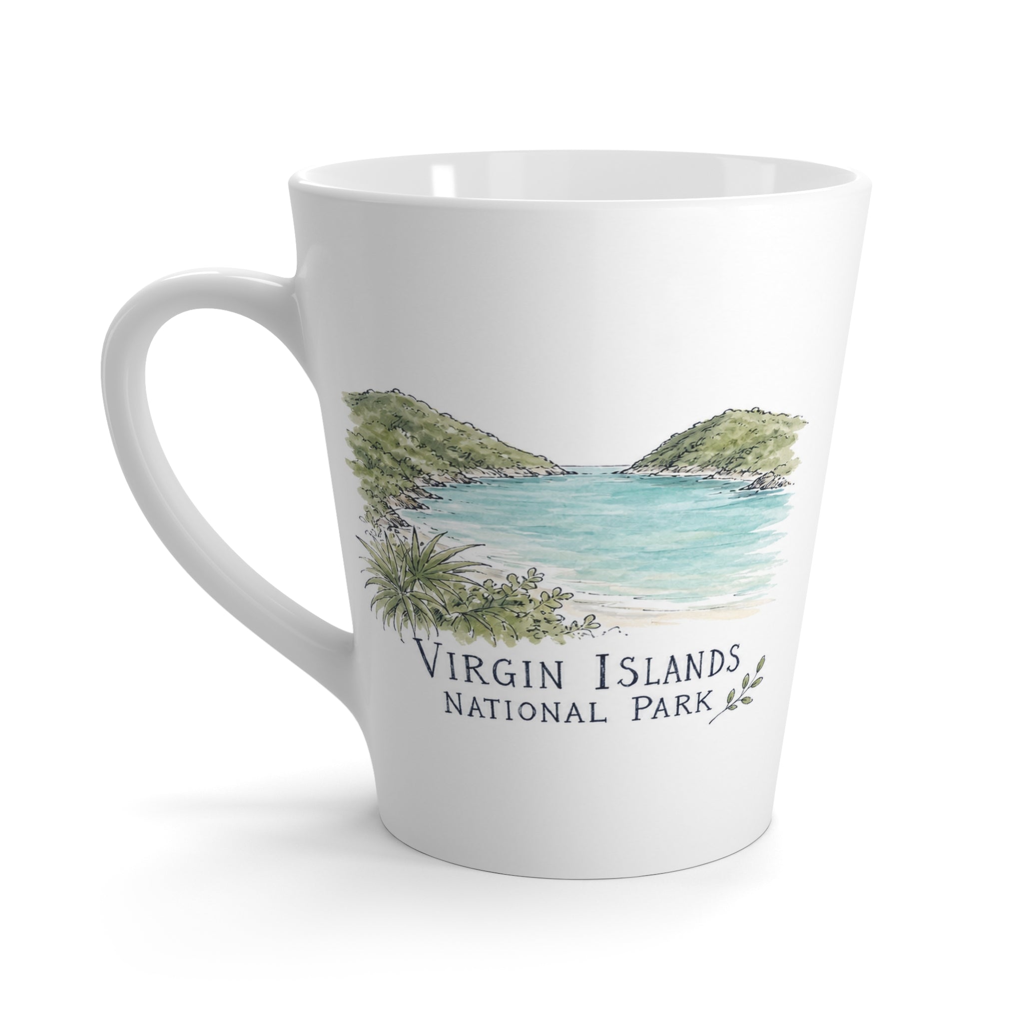 Virgin Islands National Park Latte Mug | Pastel Watercolor Nature Coffee Cup | 12 oz Travel Souvenir Gift