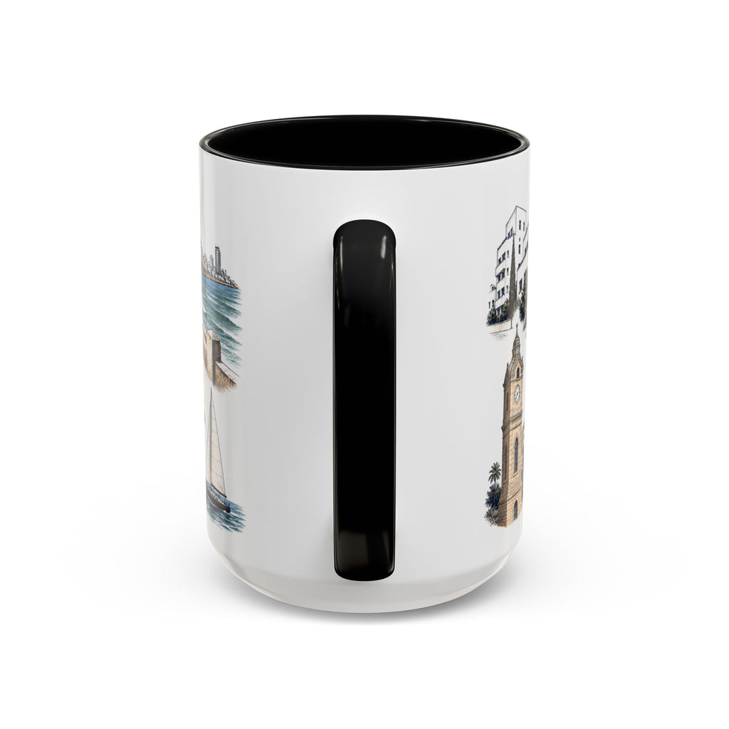 Tel Aviv Coffee Mug | Israel Travel Souvenir | Vintage Illustrated City Gift | 11 oz 15 oz Accent Mug