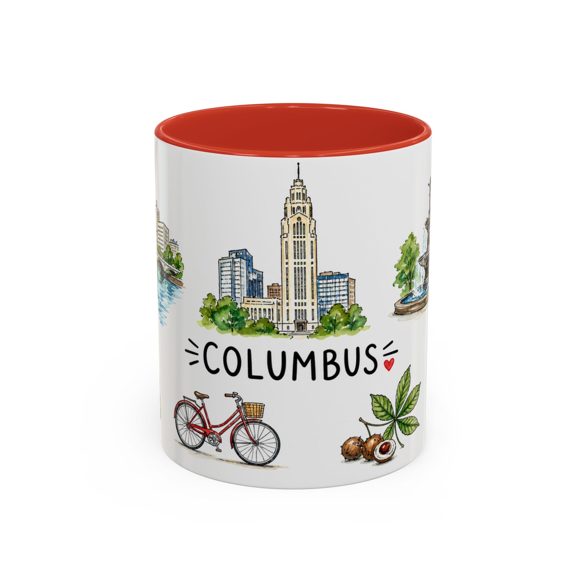 Columbus Illustrated Travel Mug | City Souvenir Accent Coffee Mug | 11oz 15oz Ceramic Cup