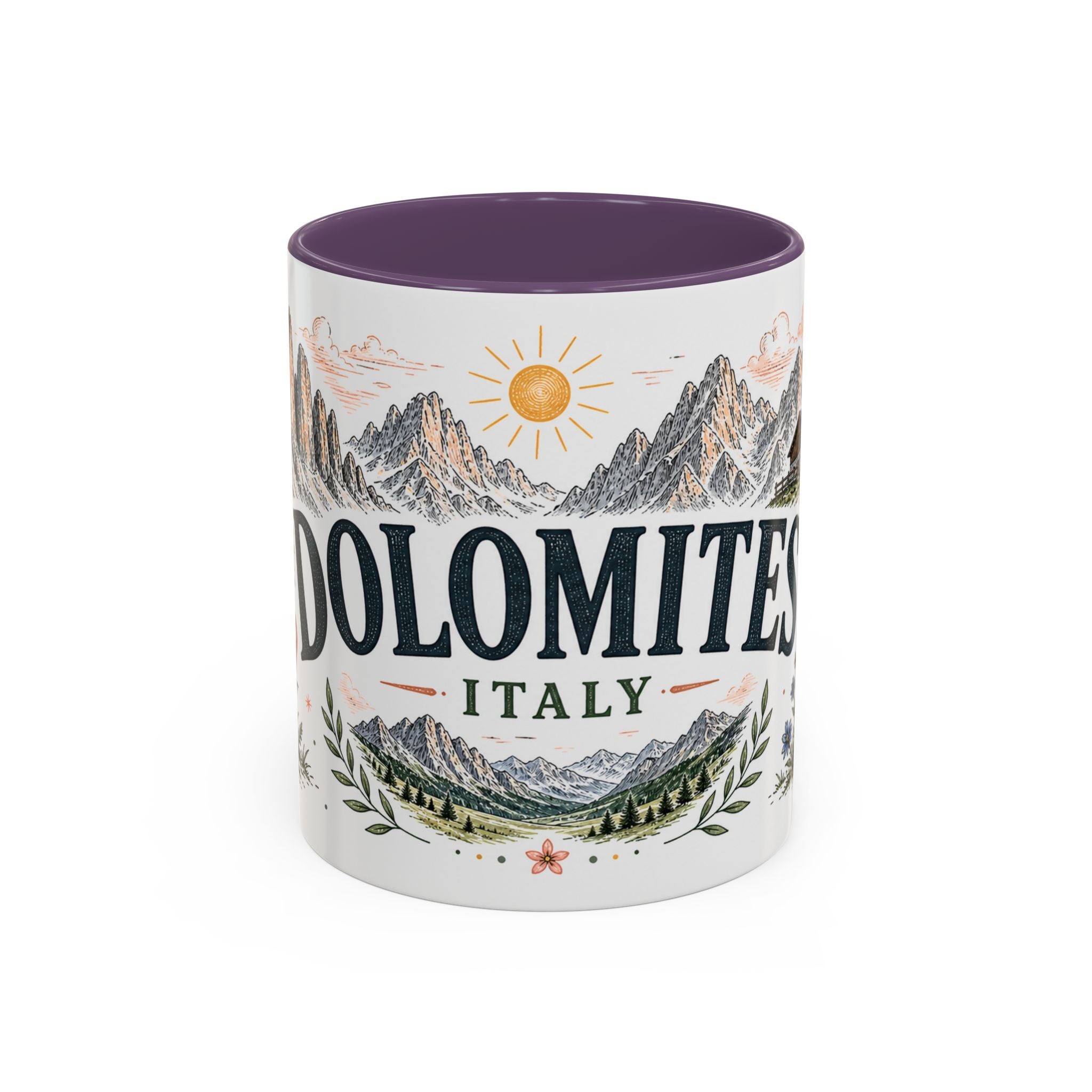 Dolomites Coffee Mug | Travel Destination Souvenir Gift | Accent Color Ceramic 11oz 15oz