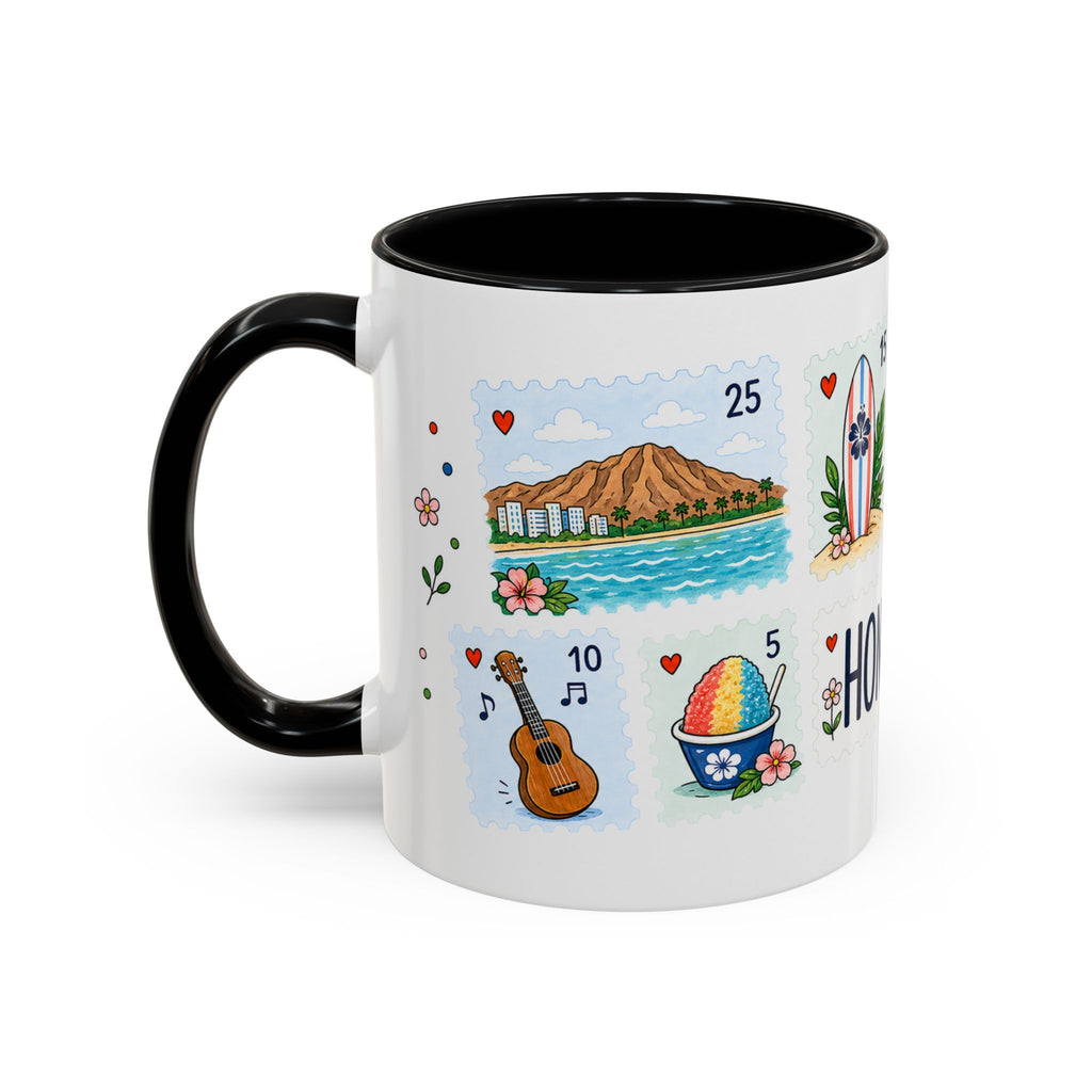 Honolulu Coffee Mug | Postage Stamp Collage Mug | Travel Souvenir Accent Cup 11oz 15oz