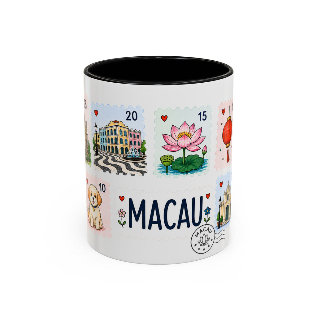 Macau Coffee Mug | Postage Stamp Collage Mug | Travel Souvenir Accent Cup 11oz 15oz