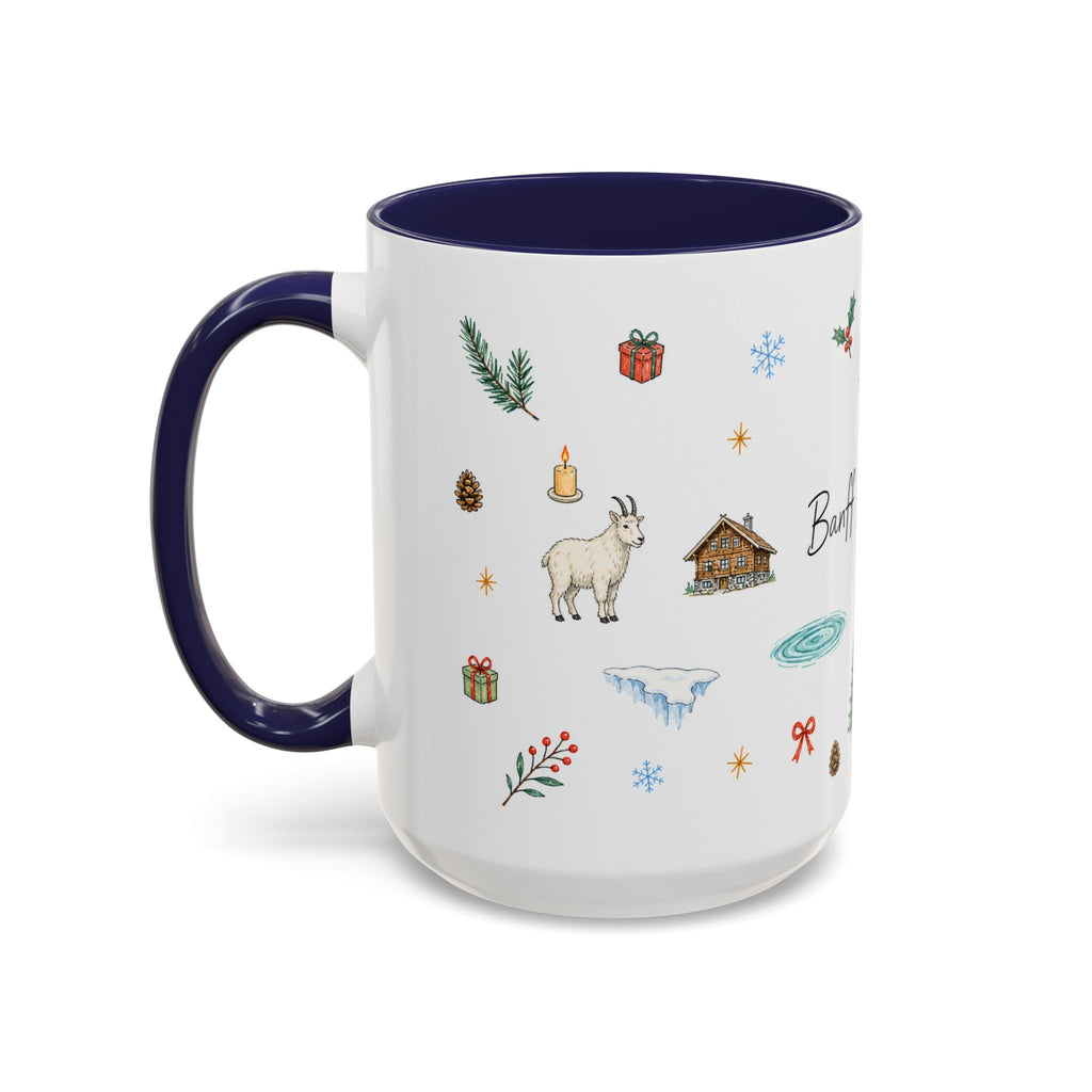 Banff Lake Louise Christmas Mug | Watercolor Travel Souvenir | Holiday Gift | Accent Ceramic Coffee Cup 11oz 15oz