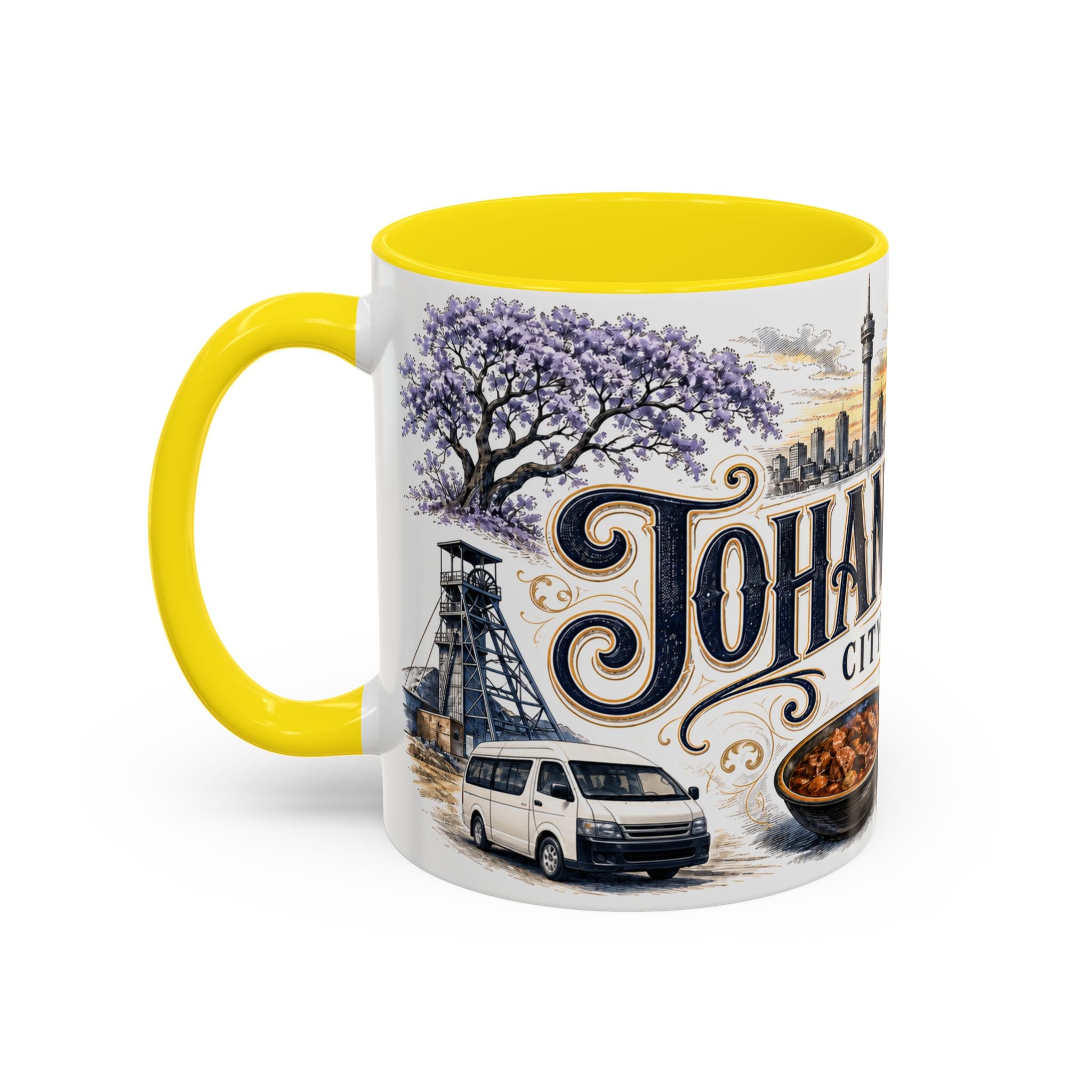 Johannesburg Coffee Mug | South Africa Travel Souvenir | Vintage Illustrated City Gift | 11 oz 15 oz Accent Mug