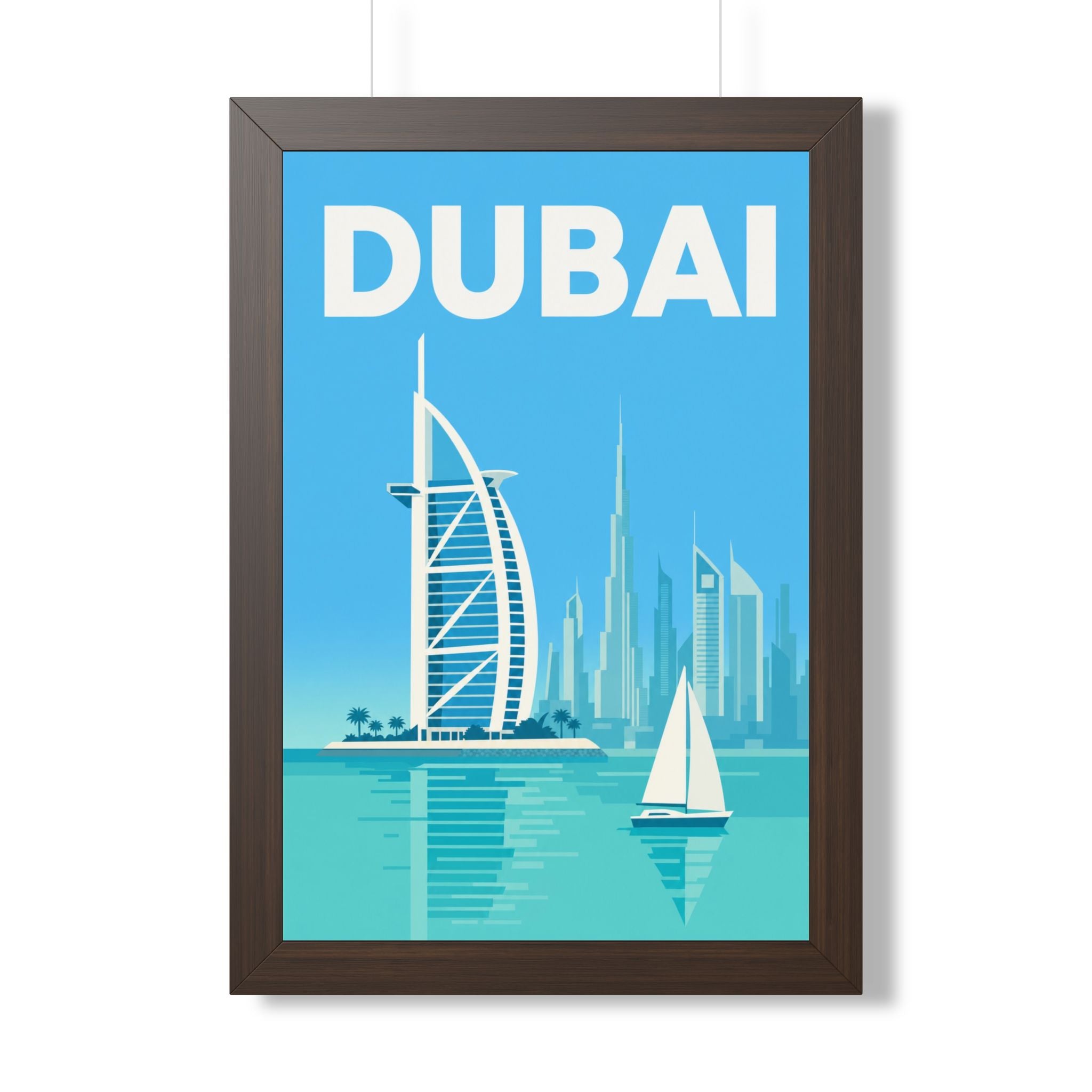 Dubai United Arab Emirates Framed Poster | Vintage Travel Wall Art | Black Walnut White Frame | 16x24 20x30