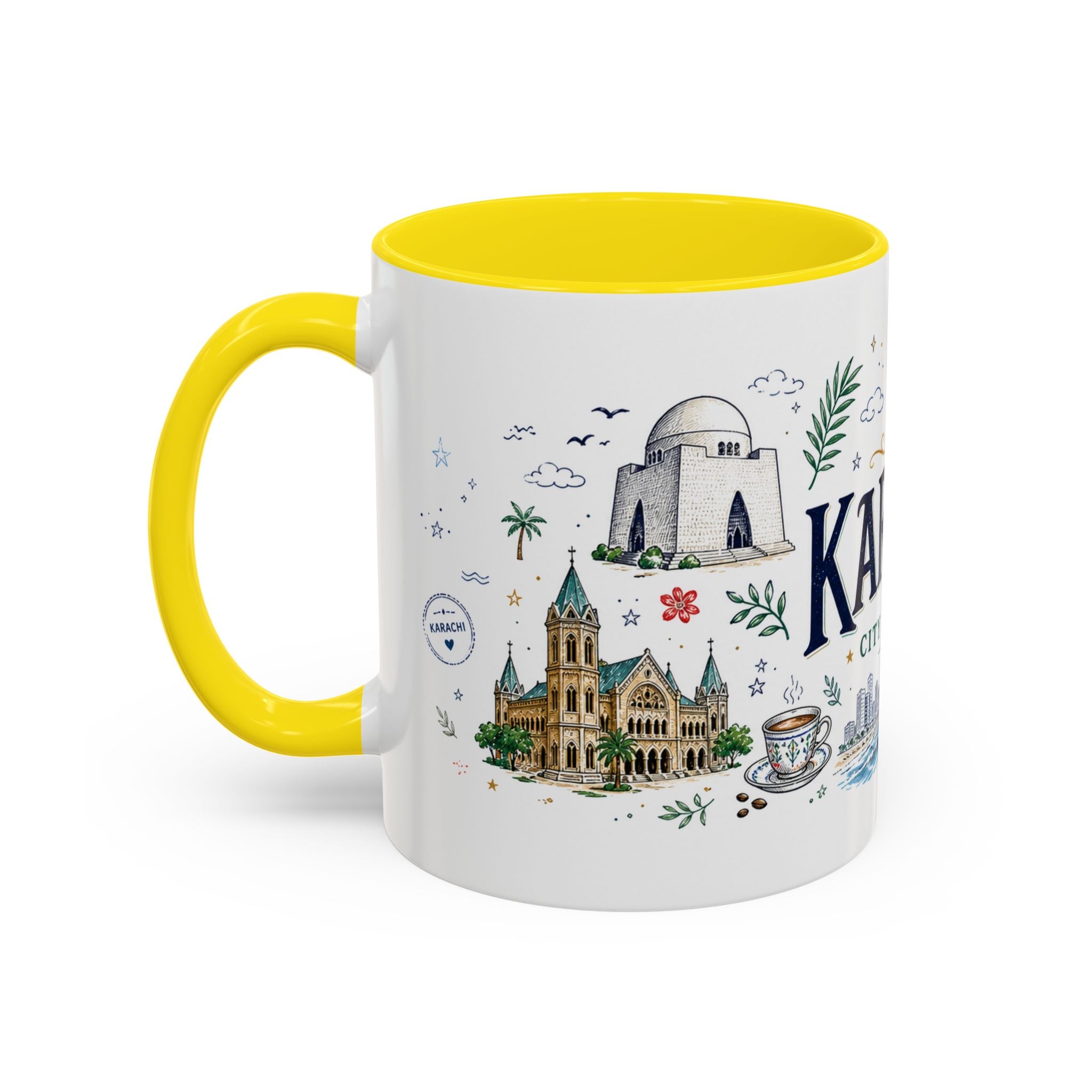 Karachi Coffee Mug | Pakistan Souvenir Travel Gift | Accent Color Ceramic 11oz 15oz