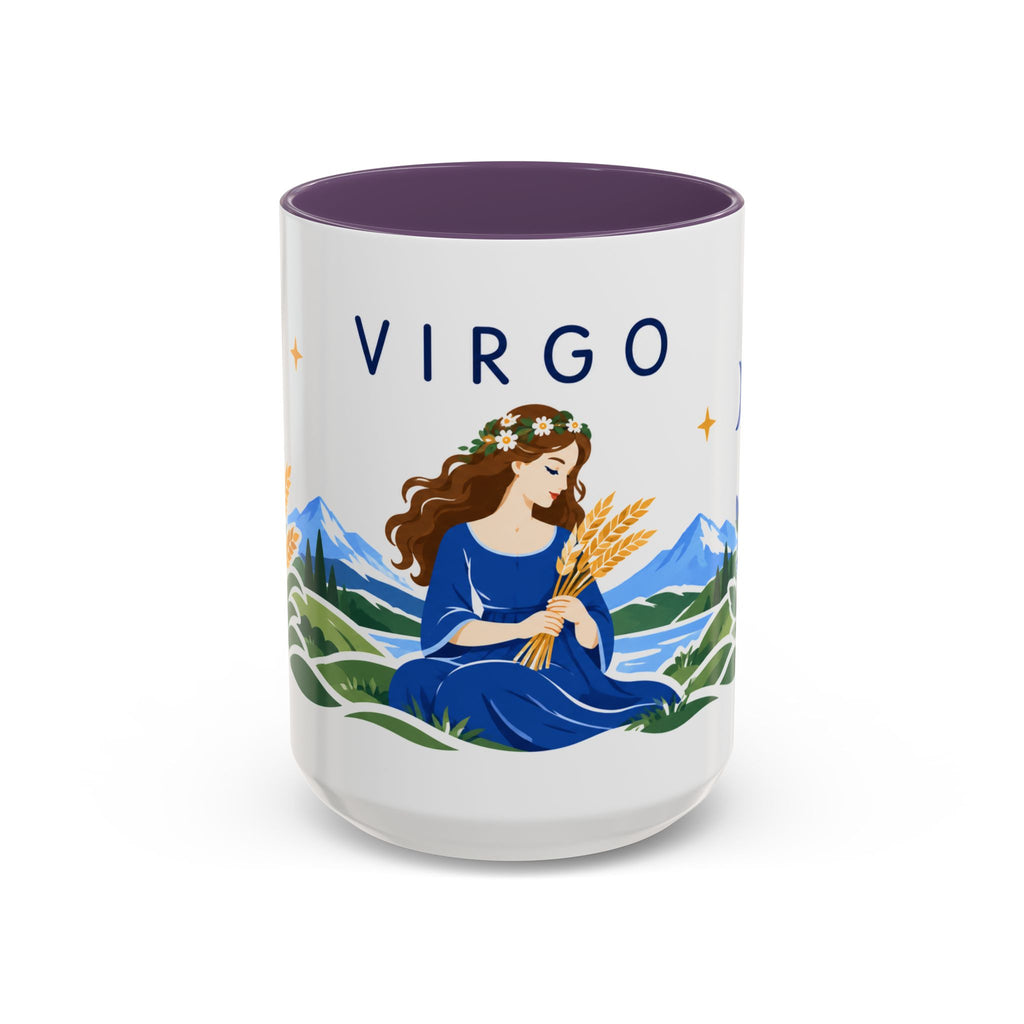 Virgo Zodiac Coffee Mug | Maiden and Wheat Design | Astrology Birthday Gift | 11 oz 15 oz Ceramic Accent Mug