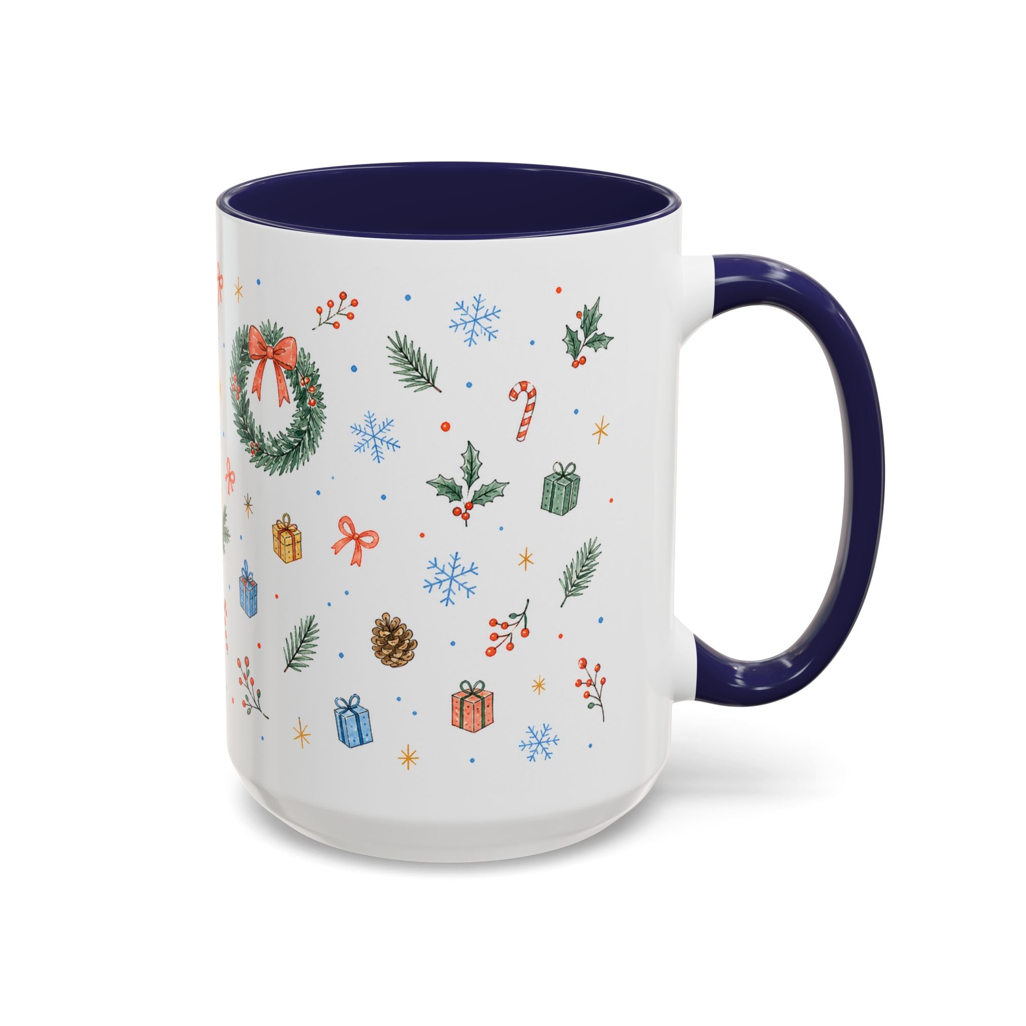 Christmas Candle Mug | Holly Wreath Watercolor Holiday Gift | Accent Cup 11oz 15oz