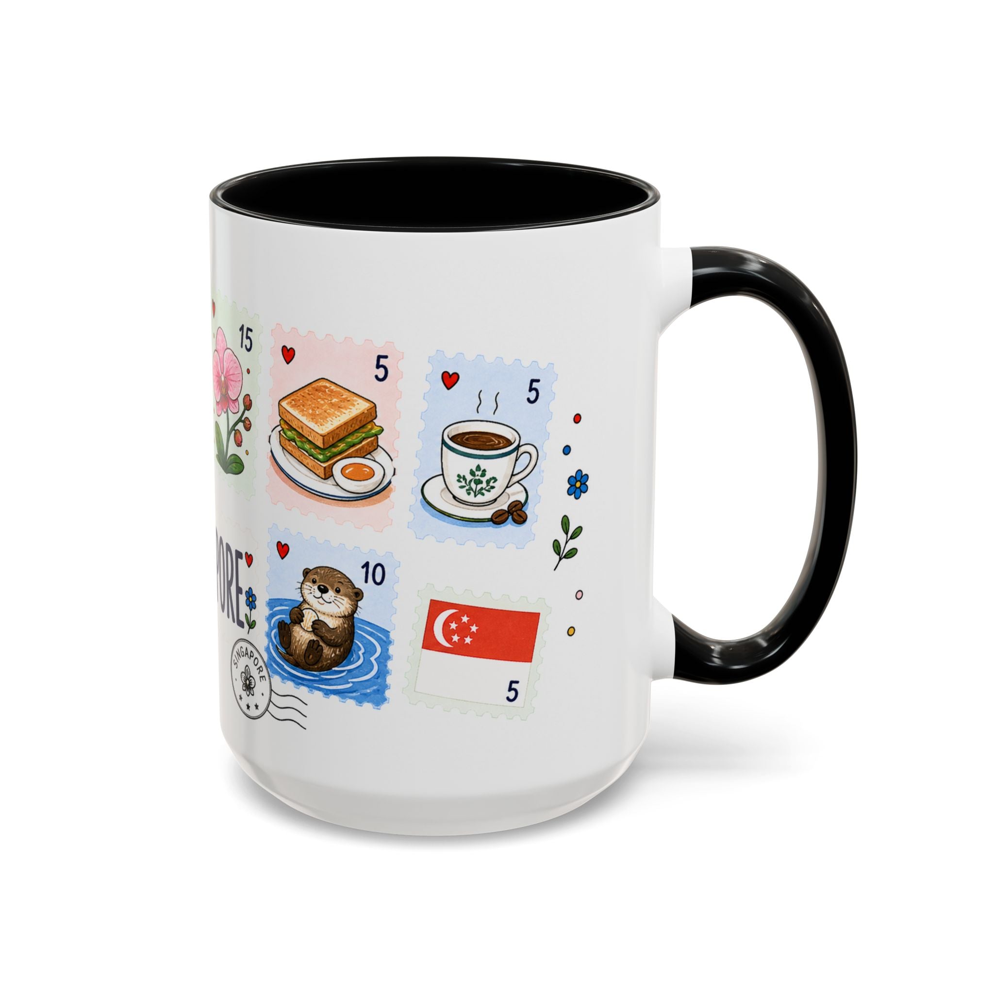 Singapore Coffee Mug | Postage Stamp Collage Mug | Travel Souvenir Accent Cup 11oz 15oz