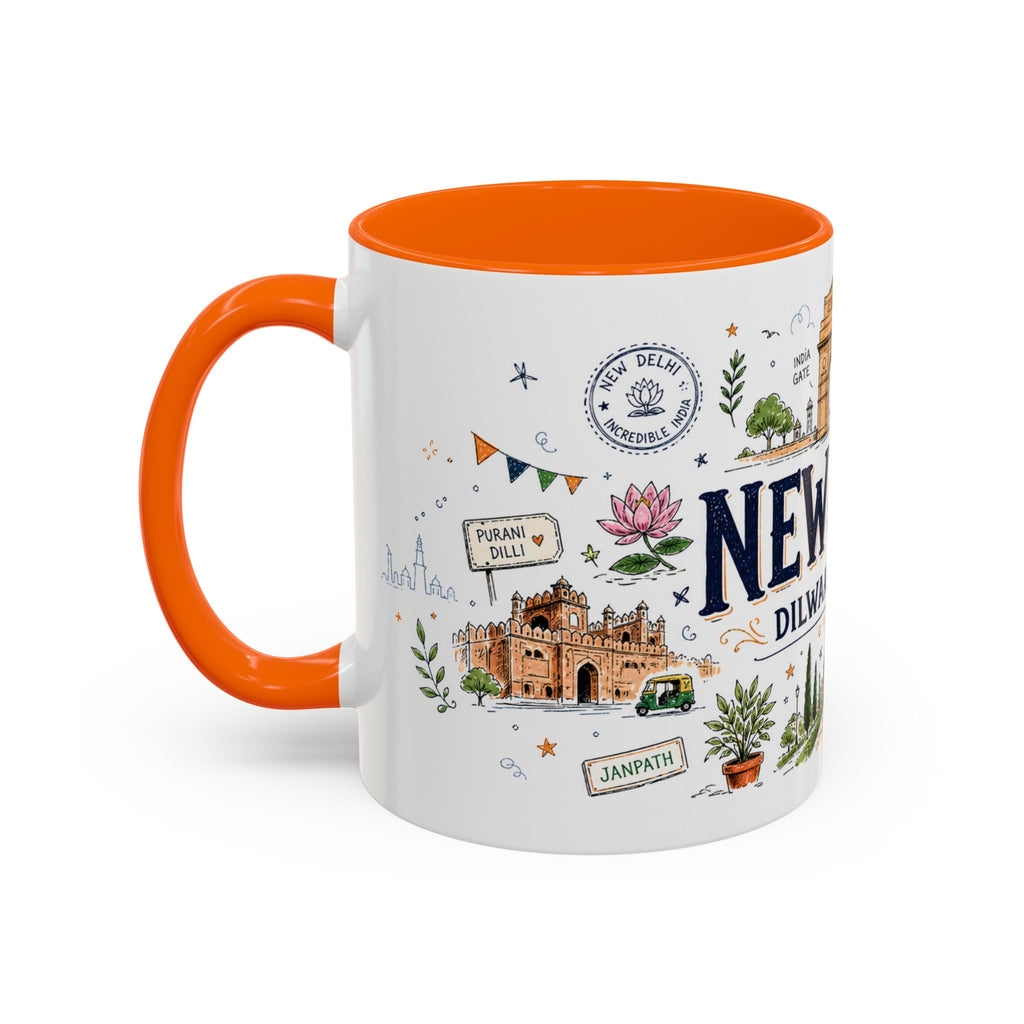 New Delhi Coffee Mug | India Souvenir Travel Gift | Accent Color Ceramic 11oz 15oz