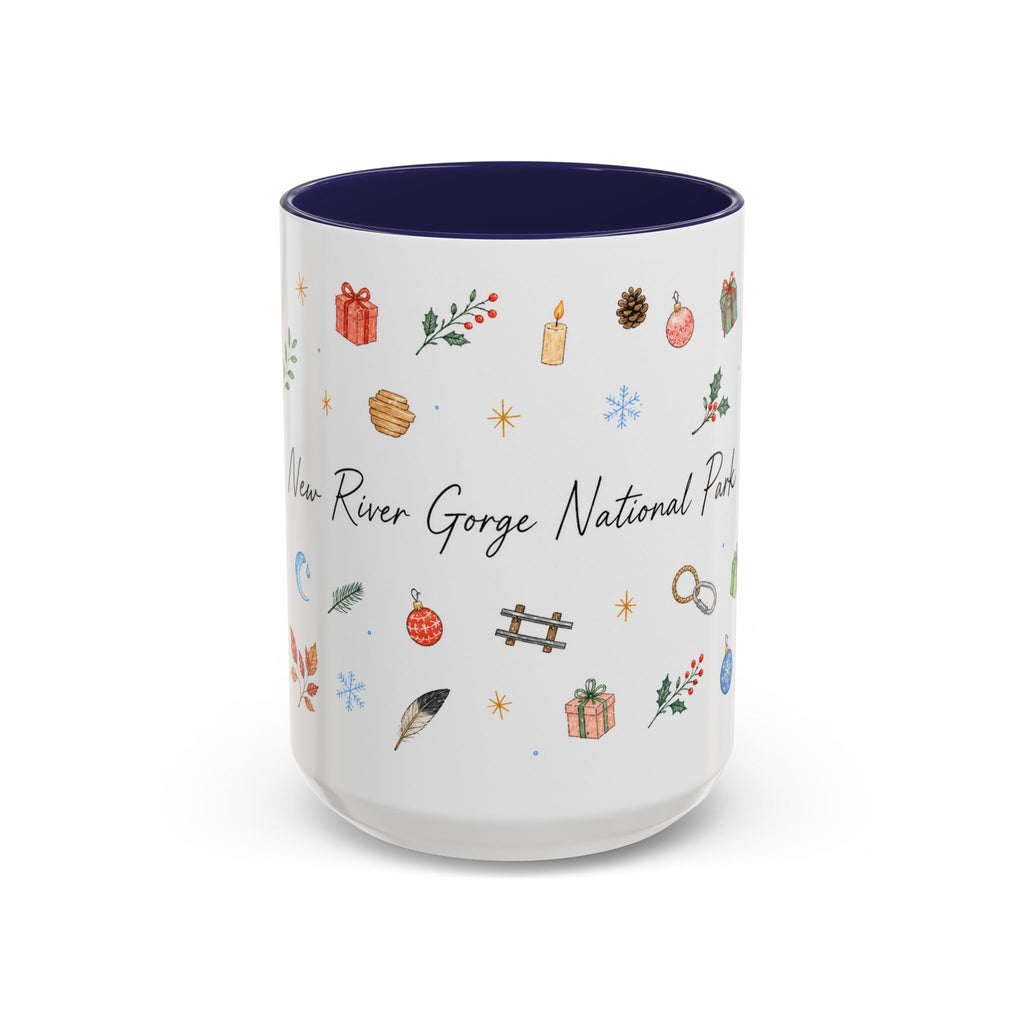 New River Gorge National Park Christmas Mug | Watercolor Travel Souvenir | Holiday Gift | Accent Ceramic Coffee Cup 11oz 15oz