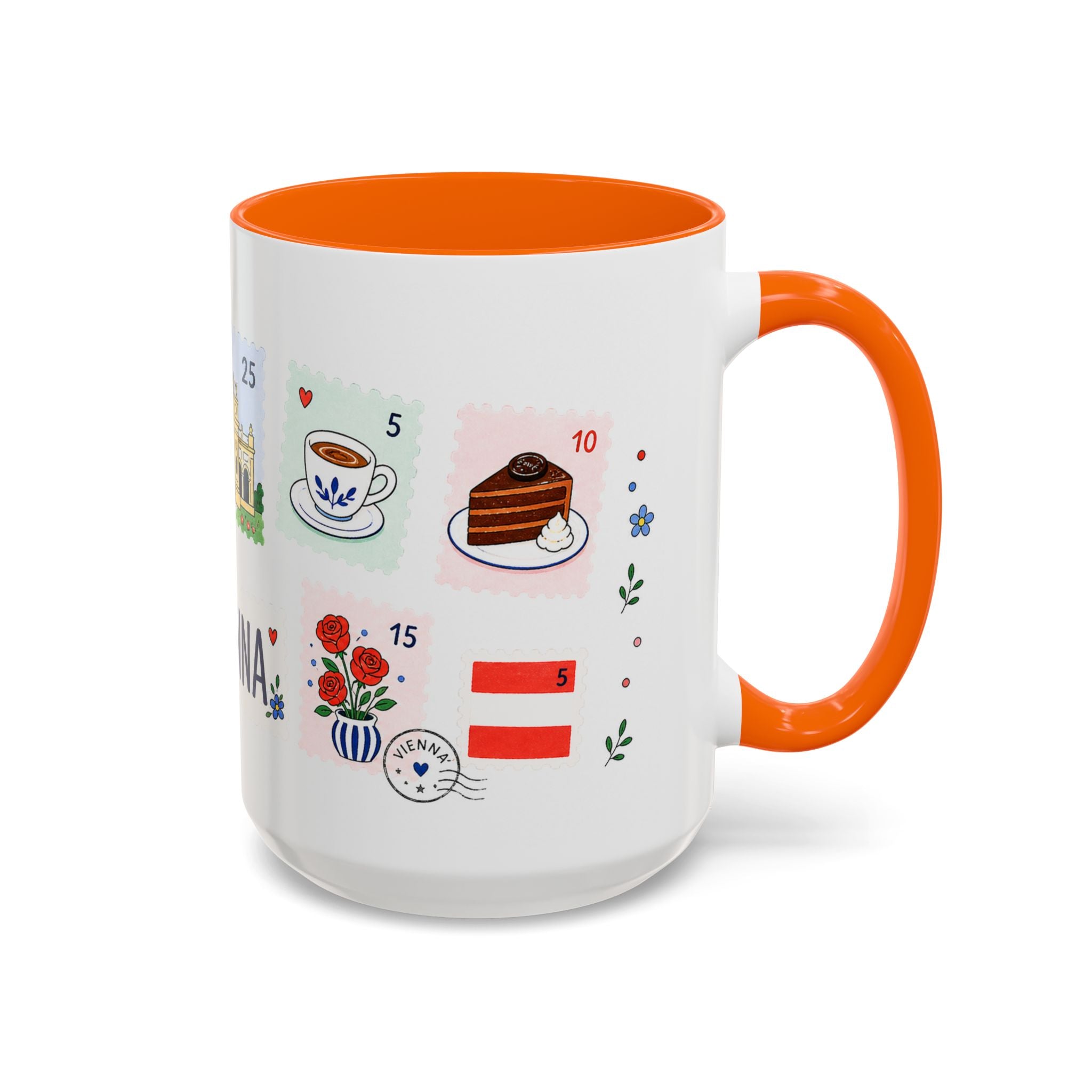 Vienna Coffee Mug | Postage Stamp Collage Mug | Travel Souvenir Accent Cup 11oz 15oz