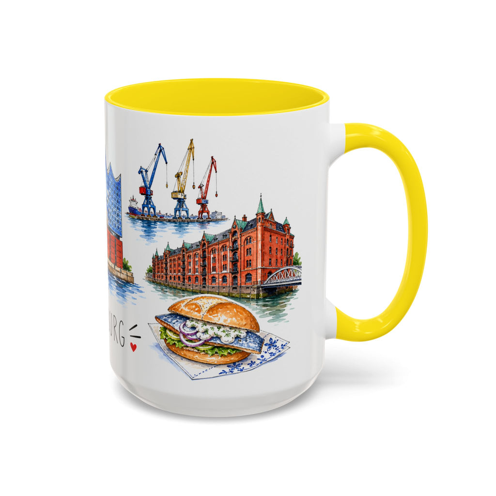 Hamburg Illustrated Travel Mug | City Souvenir Accent Coffee Mug | 11oz 15oz Ceramic Cup