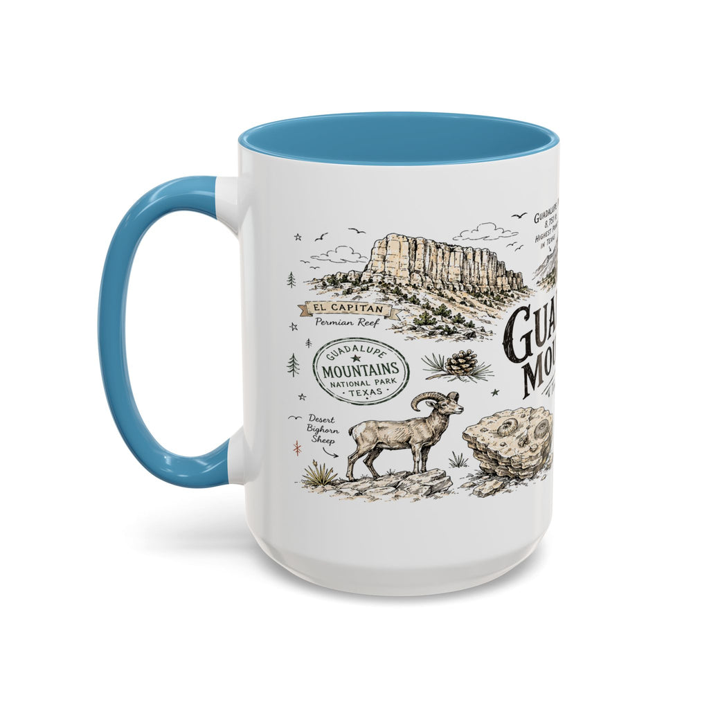 Guadalupe Mountains National Park Coffee Mug | Texas Desert Peaks Hiking Gift | Accent Color Ceramic 11oz 15oz