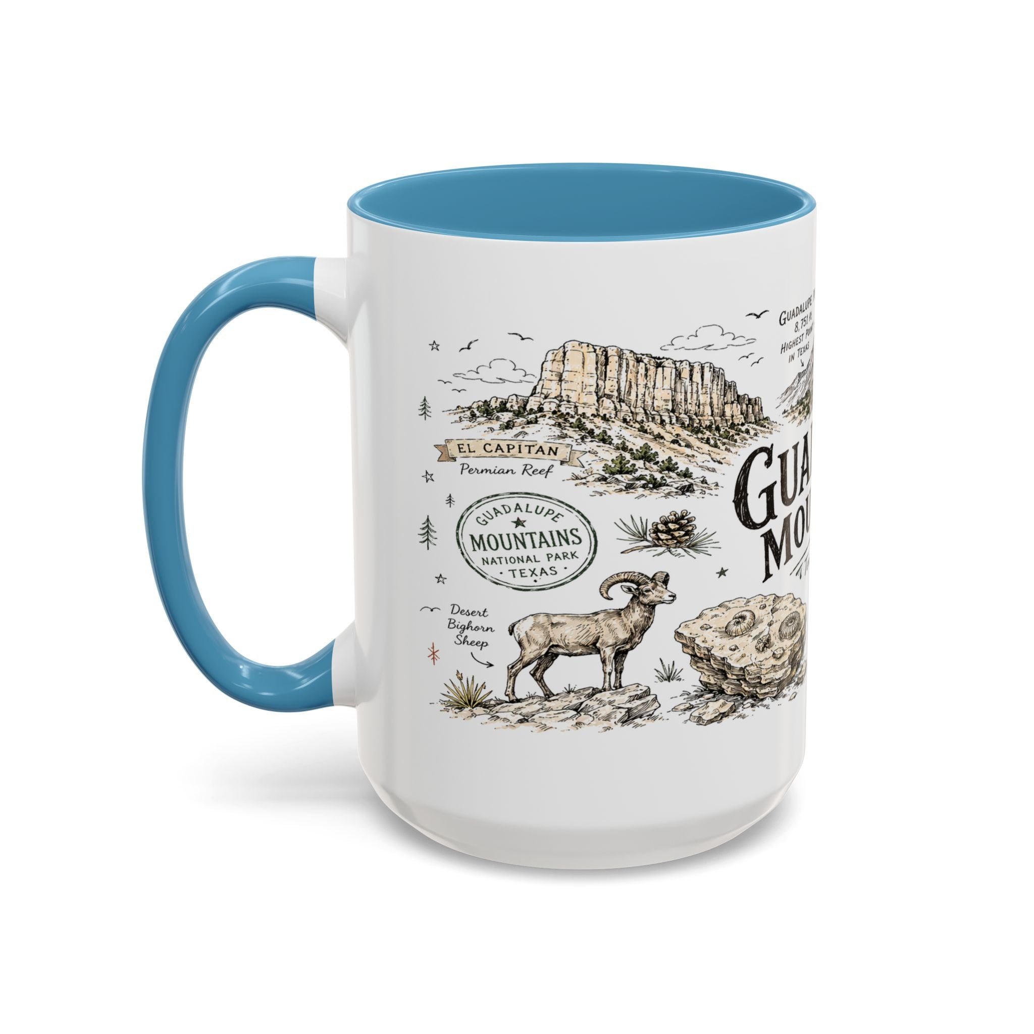 Guadalupe Mountains National Park Coffee Mug | Texas Desert Peaks Hiking Gift | Accent Color Ceramic 11oz 15oz