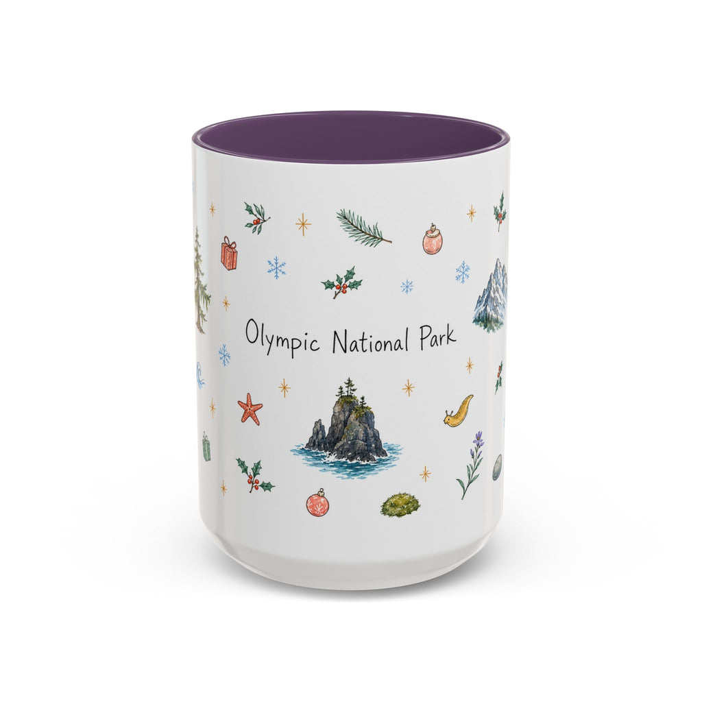Olympic National Park Christmas Mug | Watercolor Travel Souvenir | Holiday Gift | Accent Ceramic Coffee Cup 11oz 15oz
