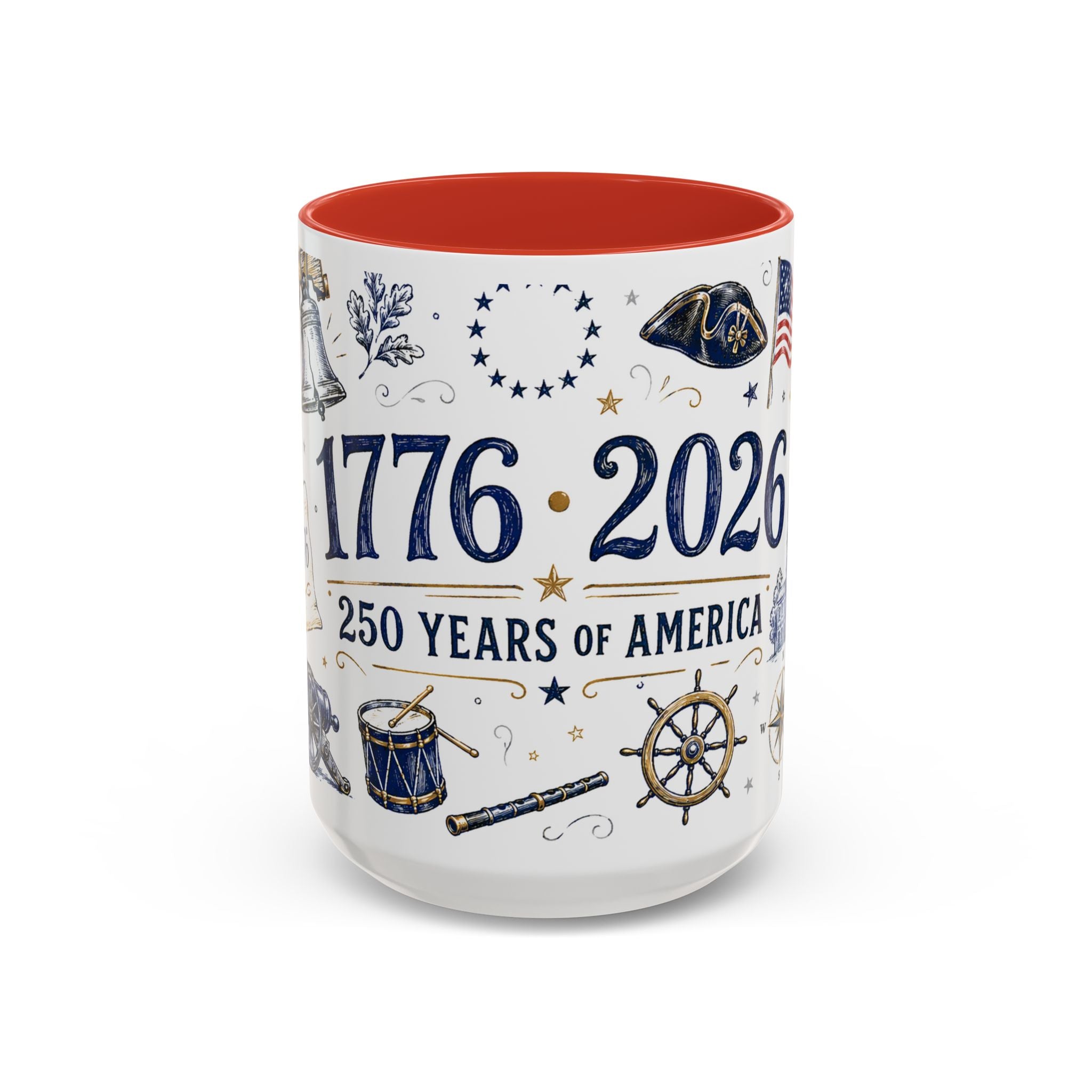 America 250 Coffee Mug | 1776-2026 Patriotic 4th of July Gift | Accent Color Ceramic 11oz 15oz