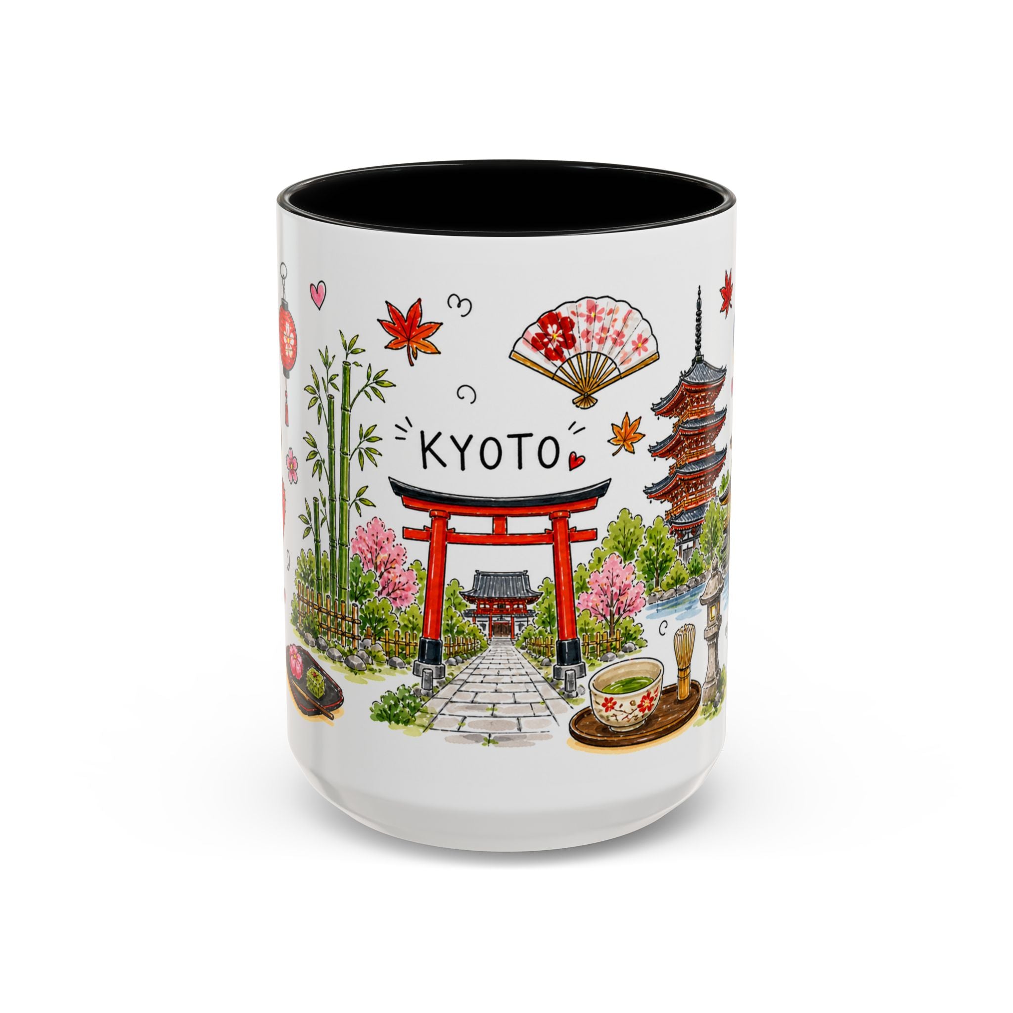 Kyoto Illustrated Travel Mug | City Souvenir Accent Coffee Mug | 11oz 15oz Ceramic Cup
