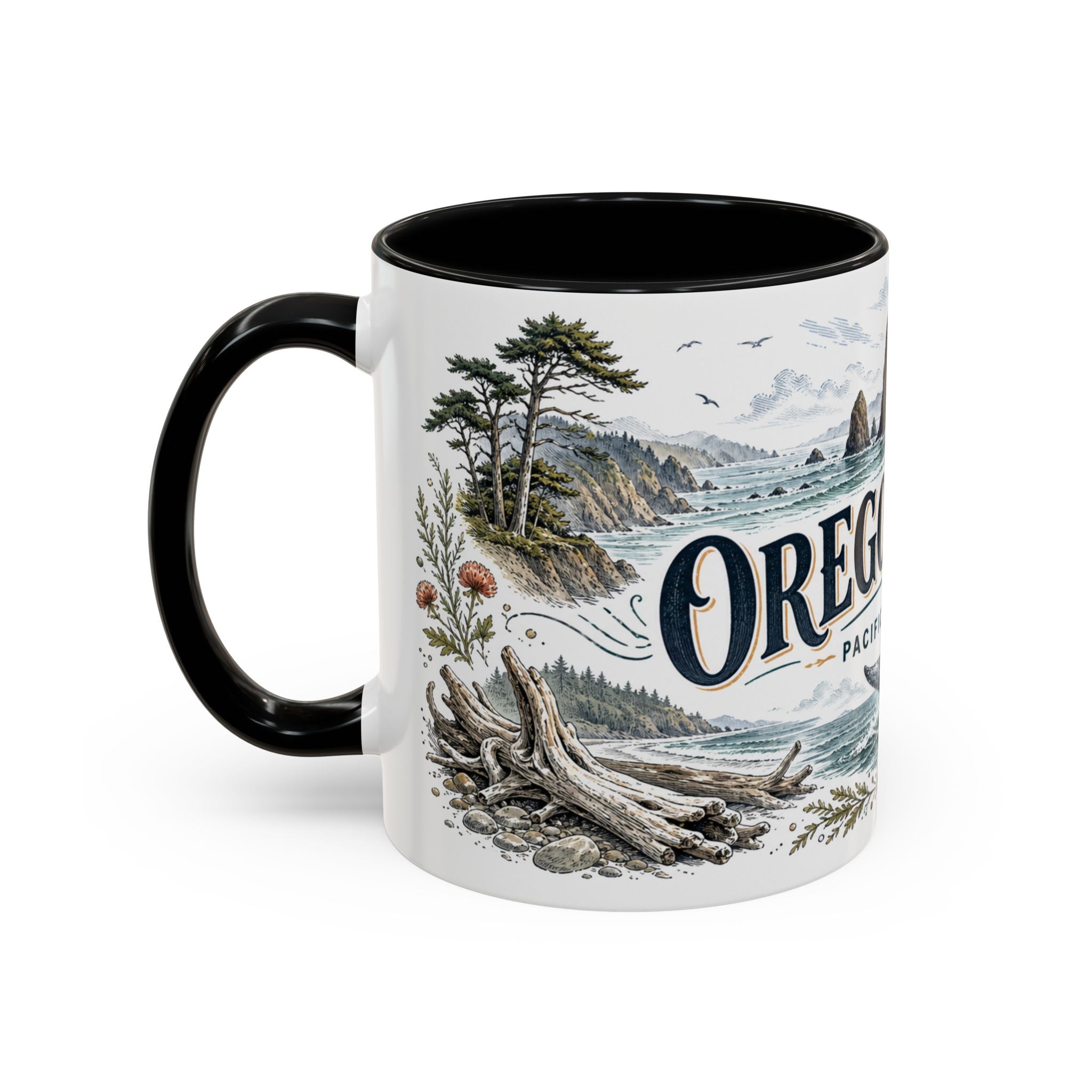 Oregon Coast Mug, Pacific Northwest Travel Souvenir, Bucket List Gift, Accent Ceramic Coffee Mug 11oz 15oz