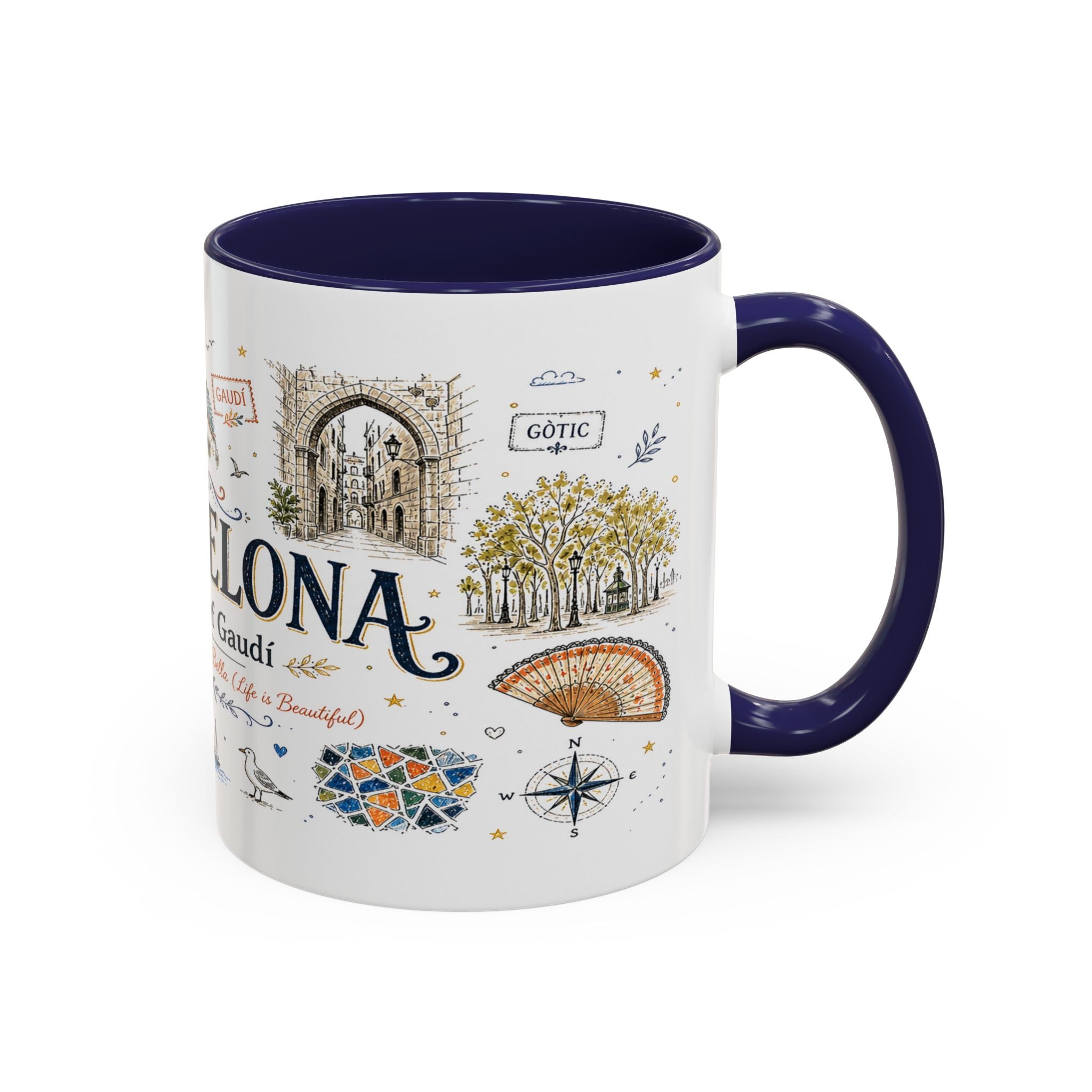 Barcelona Coffee Mug | Spain Souvenir Travel Gift | Accent Color Ceramic 11oz 15oz
