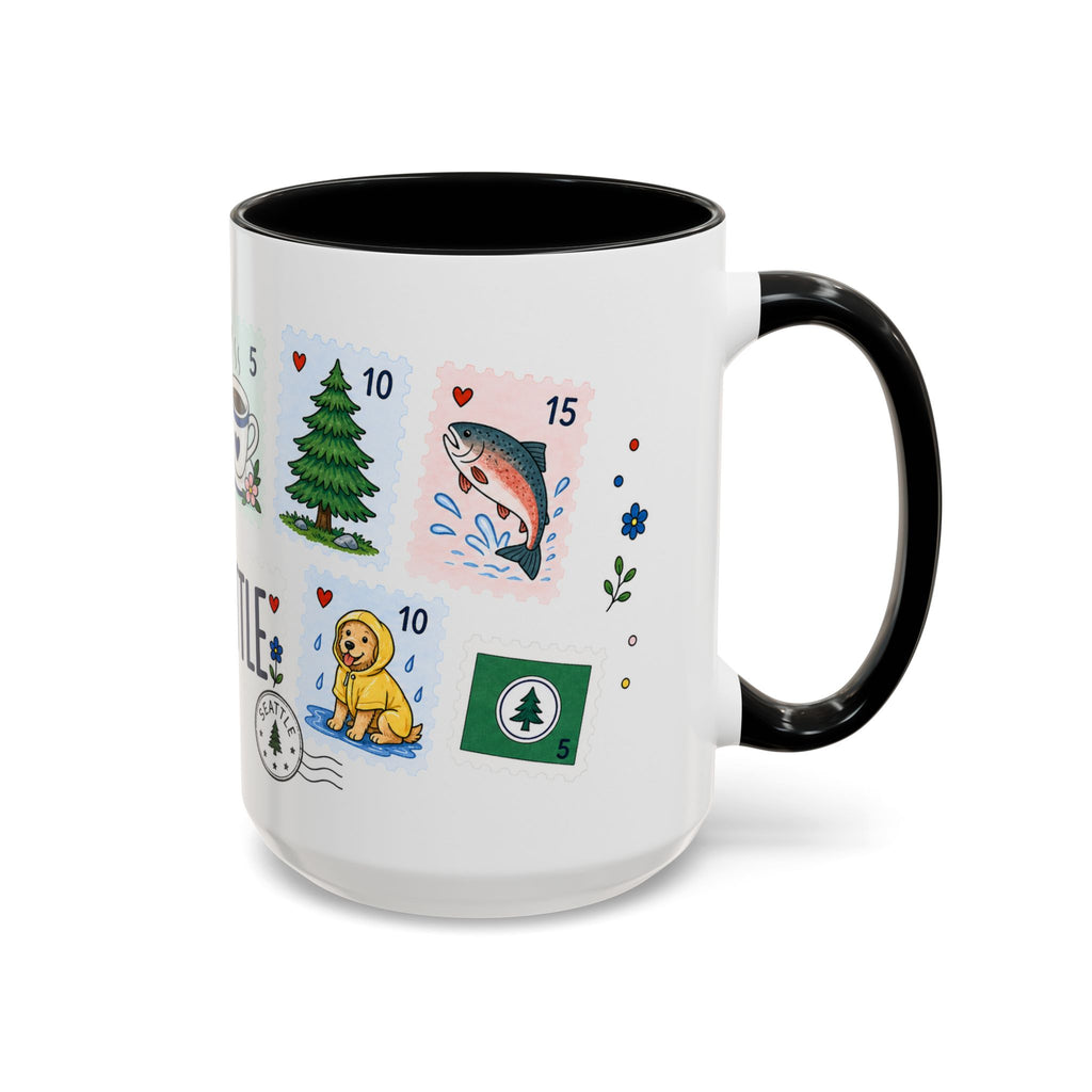 Seattle Coffee Mug | Postage Stamp Collage Mug | Travel Souvenir Accent Cup 11oz 15oz