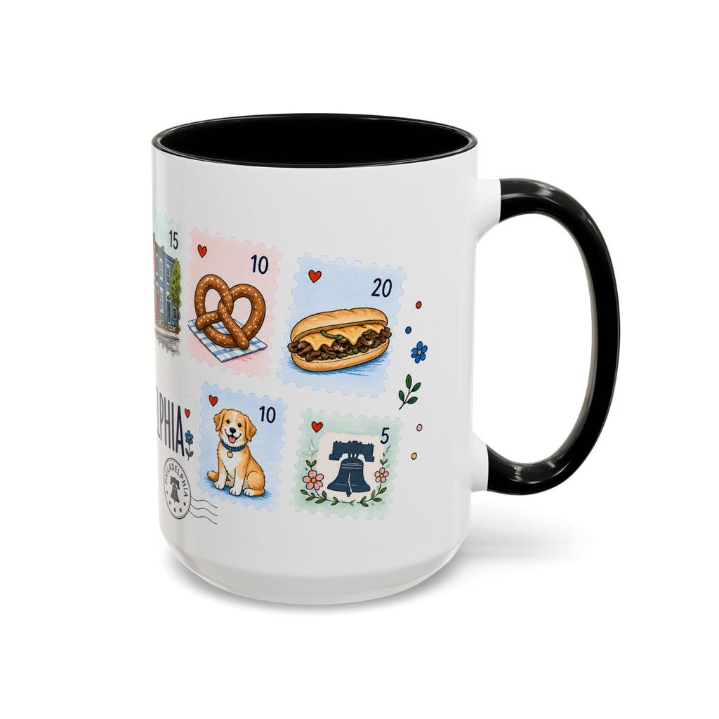 Philadelphia Coffee Mug | Postage Stamp Collage Mug | Travel Souvenir Accent Cup 11oz 15oz