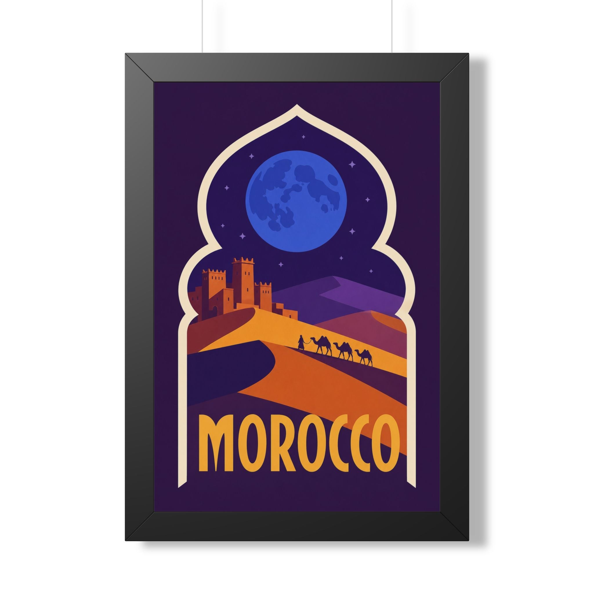 Morocco Desert Night Morocco Framed Poster | Vintage Travel Wall Art | Black Walnut White Frame | 16x24 20x30