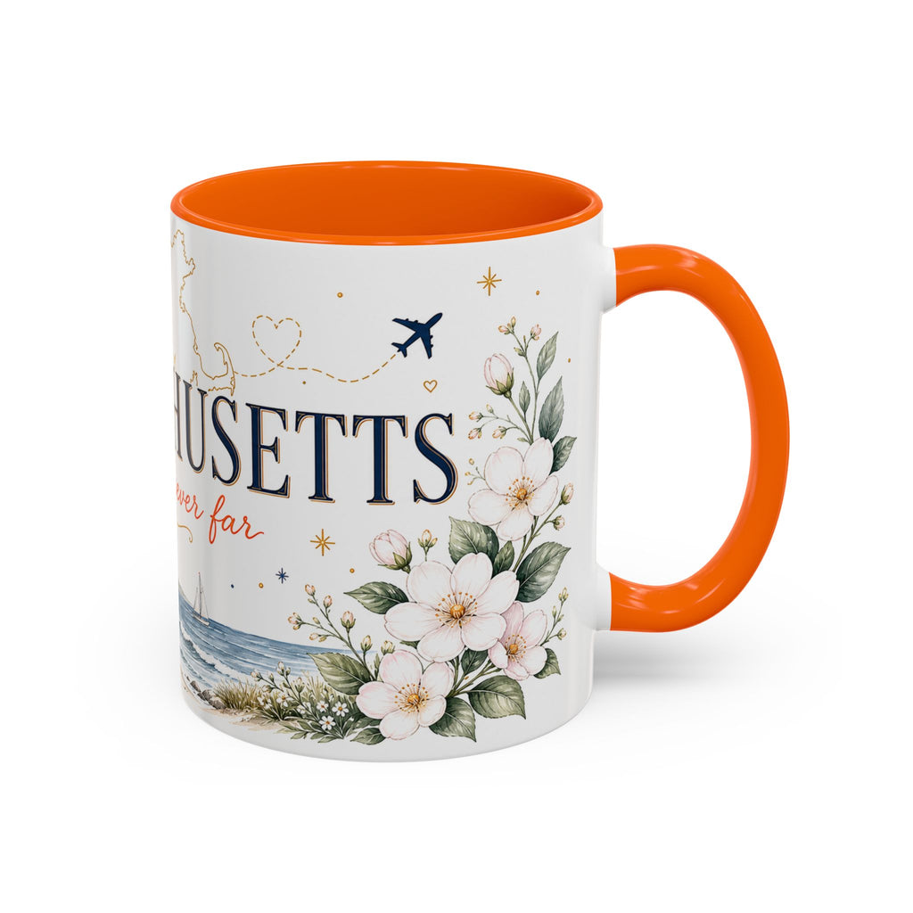 Massachusetts State Map Mug | Coastal Scene, Botanical Accents (11oz, 15oz)