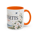 Massachusetts State Map Mug | Coastal Scene, Botanical Accents (11oz, 15oz)