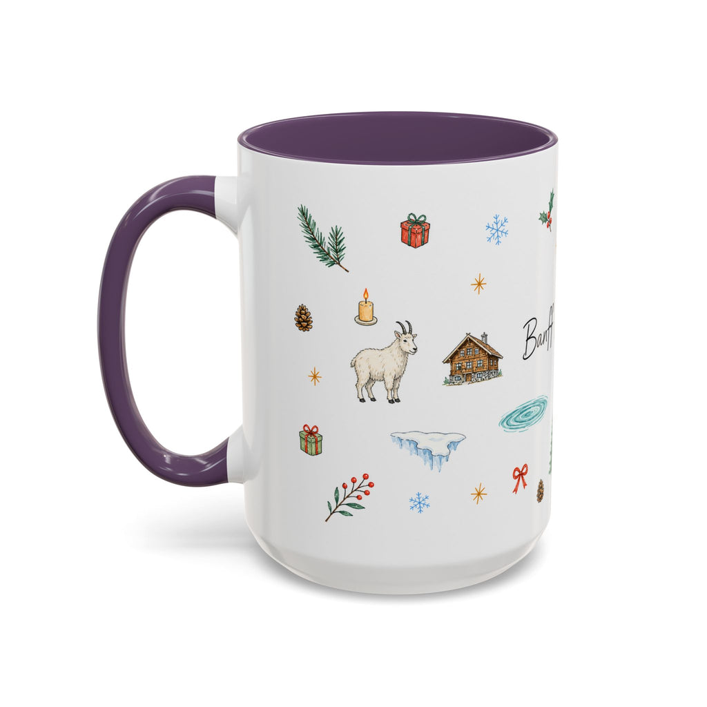 Banff Lake Louise Christmas Mug | Watercolor Travel Souvenir | Holiday Gift | Accent Ceramic Coffee Cup 11oz 15oz