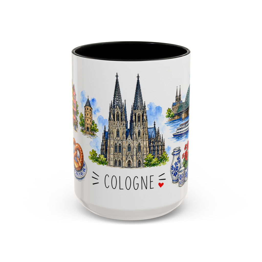 Cologne Illustrated Travel Mug | City Souvenir Accent Coffee Mug | 11oz 15oz Ceramic Cup