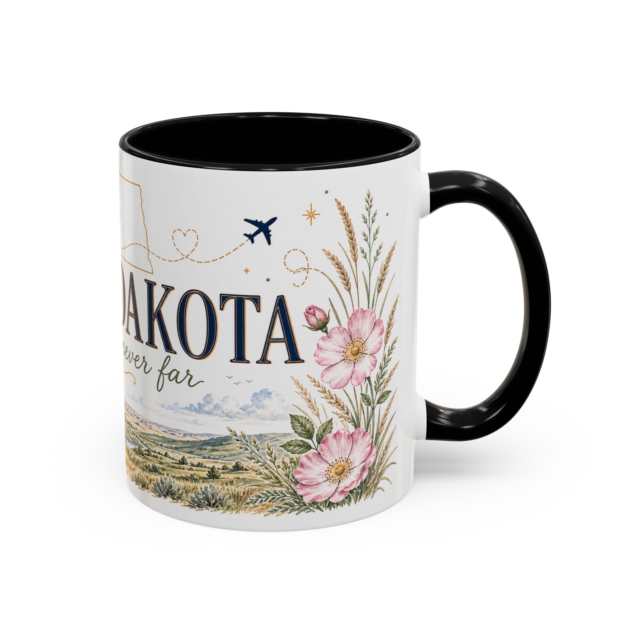 North Dakota State Map Mug | Prairie Rose Botanical Accent Coffee Cup
