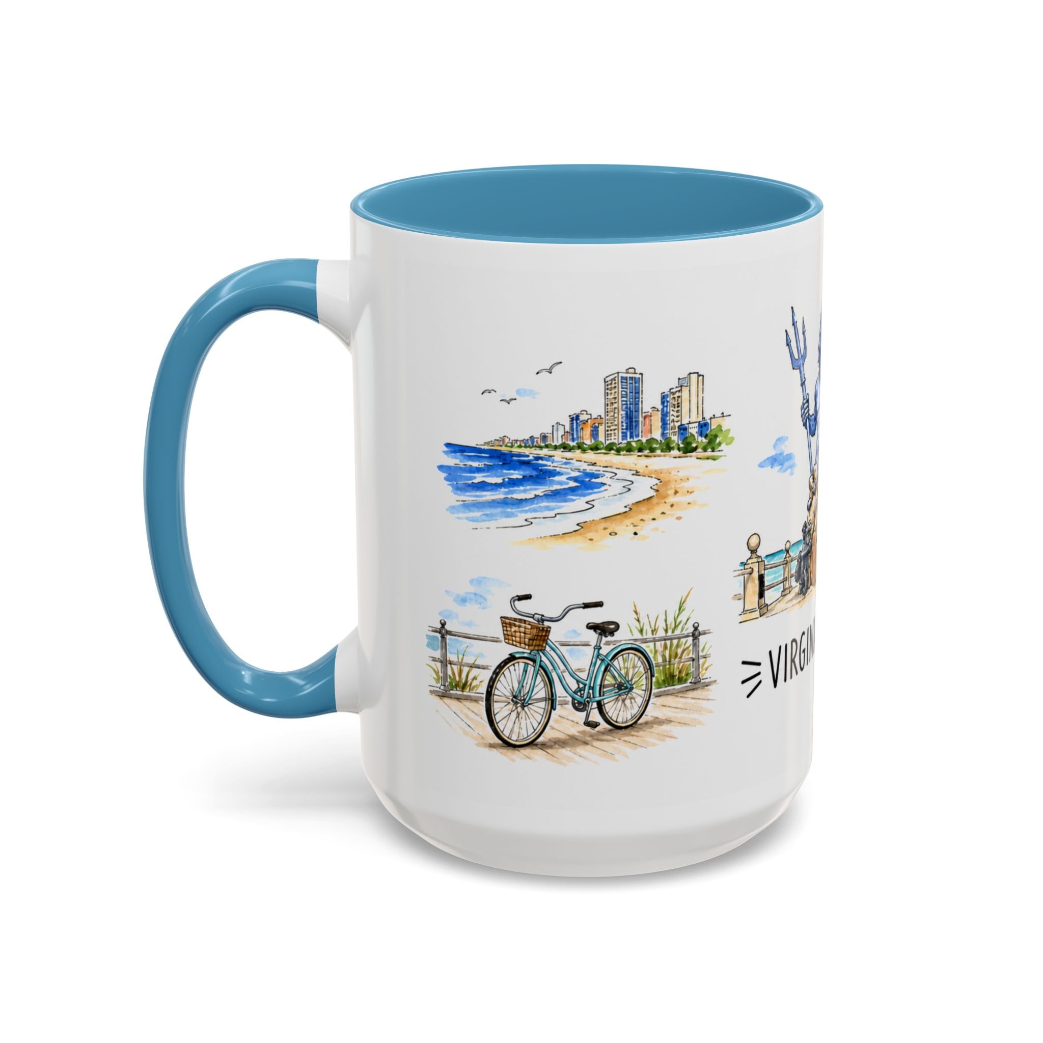 Virginia Beach Illustrated Travel Mug | City Souvenir Accent Coffee Mug | 11oz 15oz Ceramic Cup