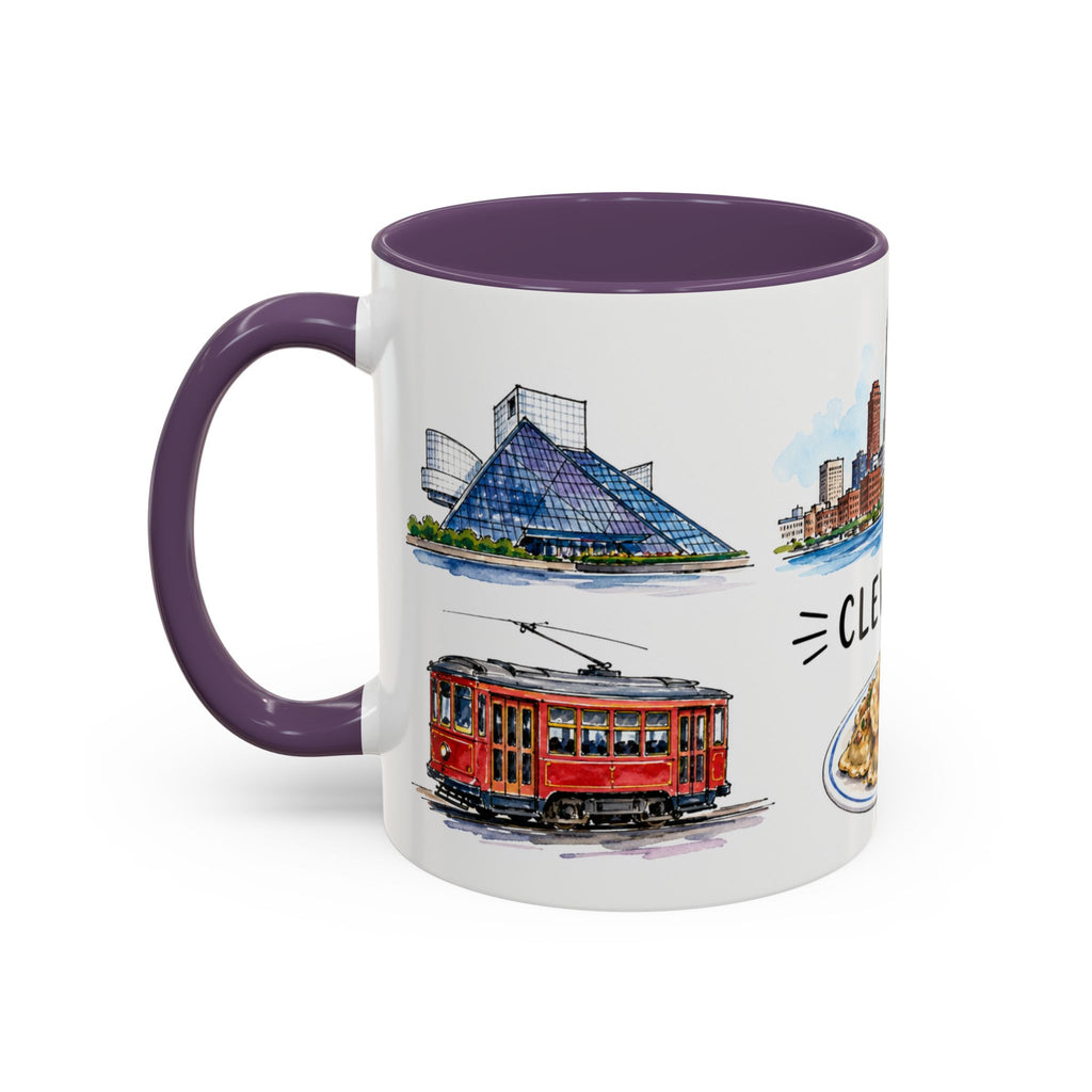 Cleveland Illustrated Travel Mug | City Souvenir Accent Coffee Mug | 11oz 15oz Ceramic Cup