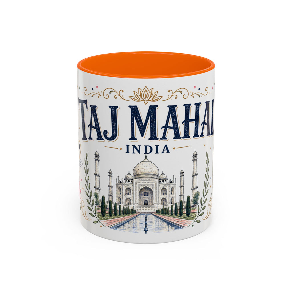 Taj Mahal Coffee Mug | Travel Destination Souvenir Gift | Accent Color Ceramic 11oz 15oz