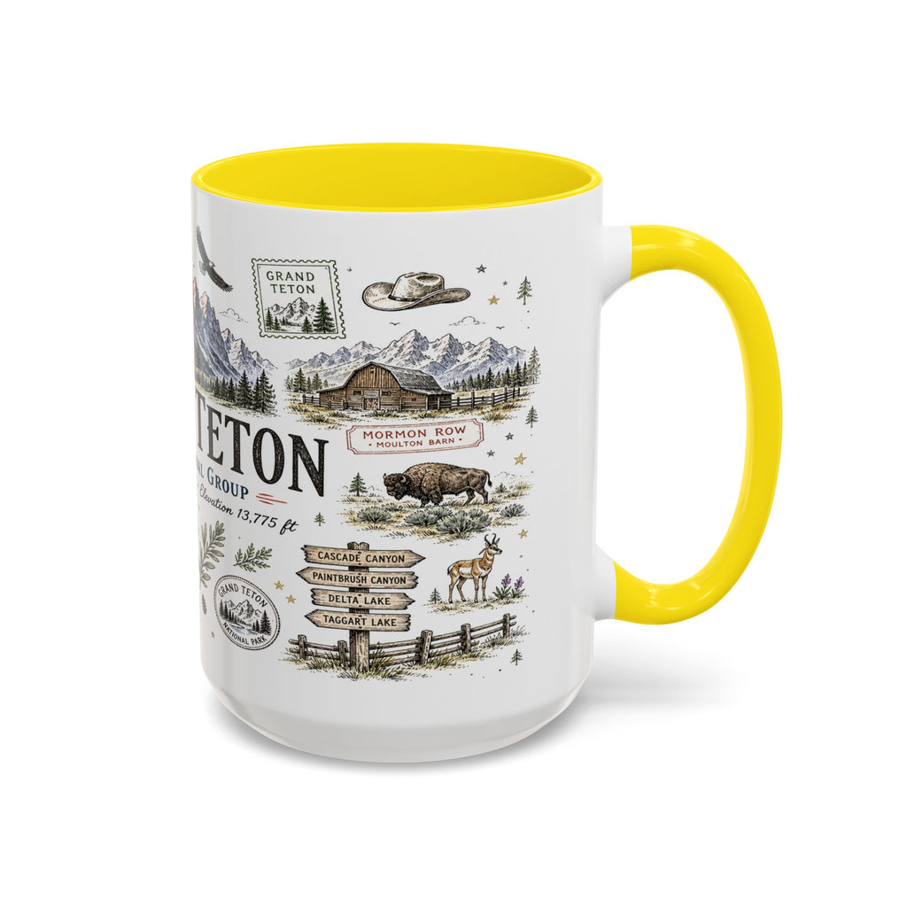 Grand Teton Coffee Mug | National Park Hiking Wyoming Gift | Accent Color Ceramic 11oz 15oz