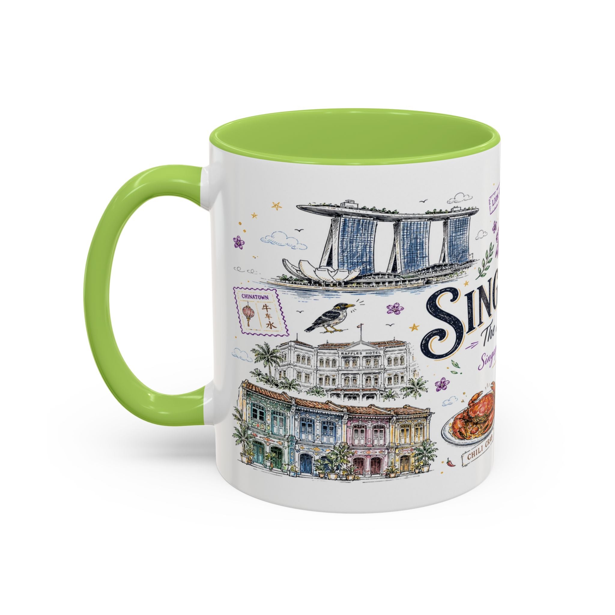 Singapore Coffee Mug | Asia Souvenir Travel Gift | Accent Color Ceramic 11oz 15oz