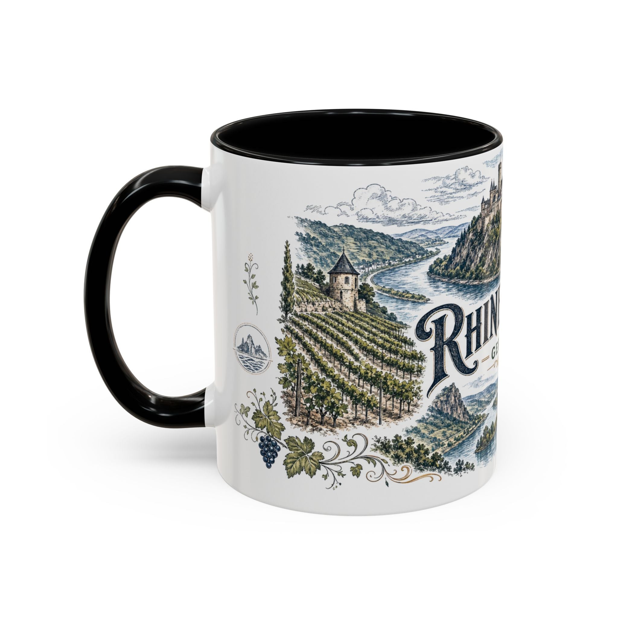 Rhine Valley Mug, Germany Travel Souvenir, Bucket List Gift, Accent Ceramic Coffee Mug 11oz 15oz