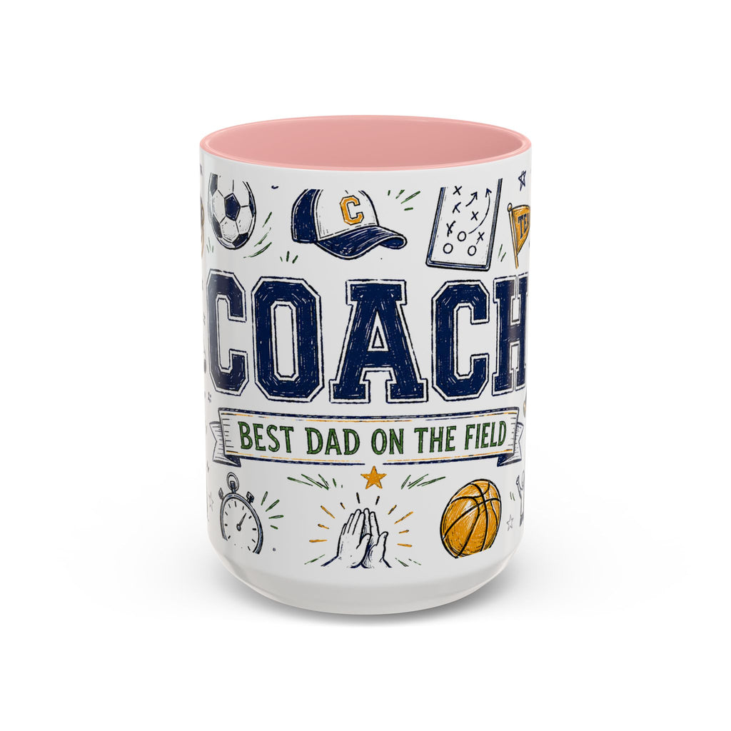 Coach Best Dad On The Field Coffee Mug | Father's Day Gift for Dad | Accent Color Ceramic 11oz 15oz