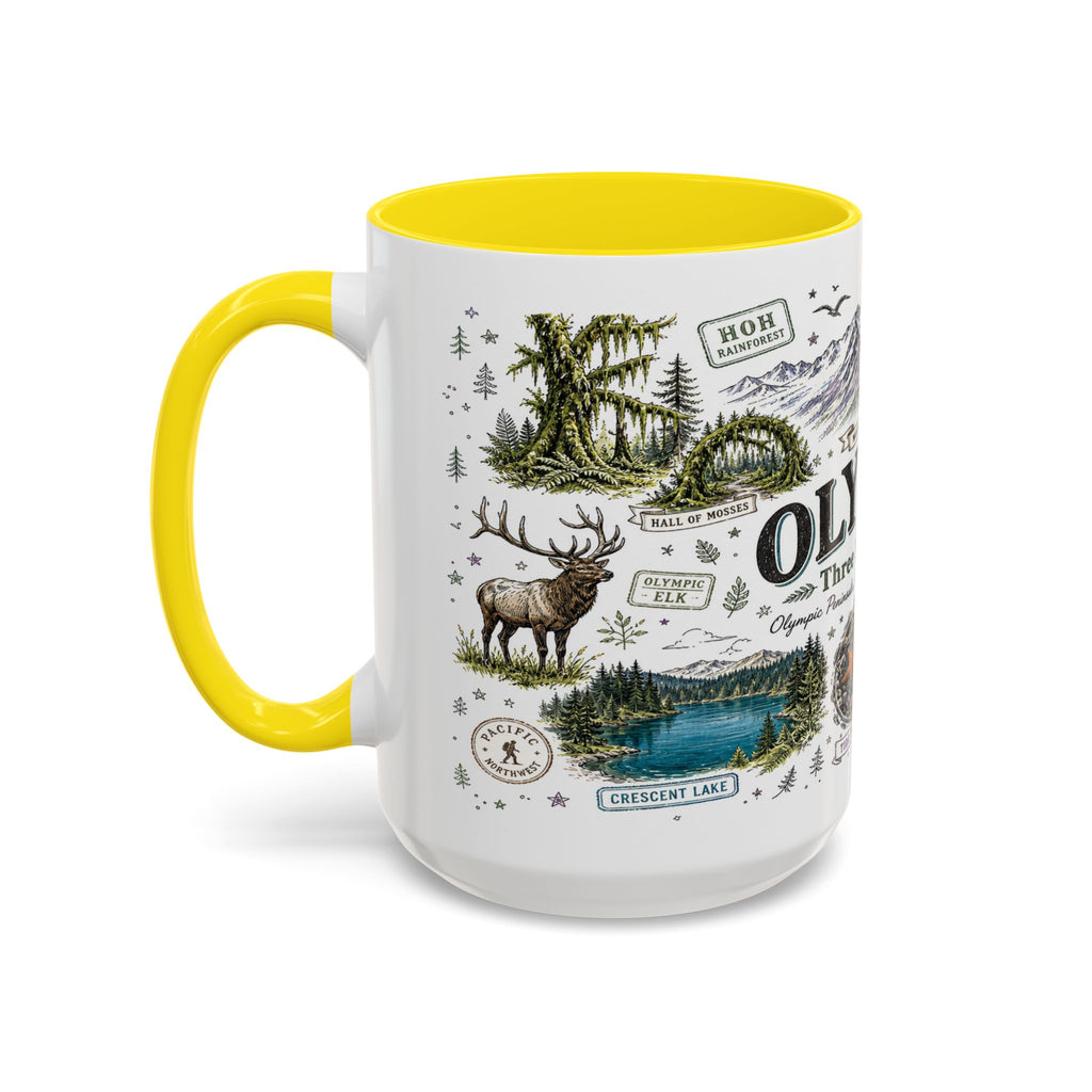 Olympic Coffee Mug | National Park Hiking Rainforest Gift | Accent Color Ceramic 11oz 15oz