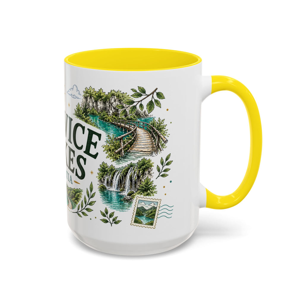 Plitvice Lakes Coffee Mug | Travel Destination Souvenir Gift | Accent Color Ceramic 11oz 15oz