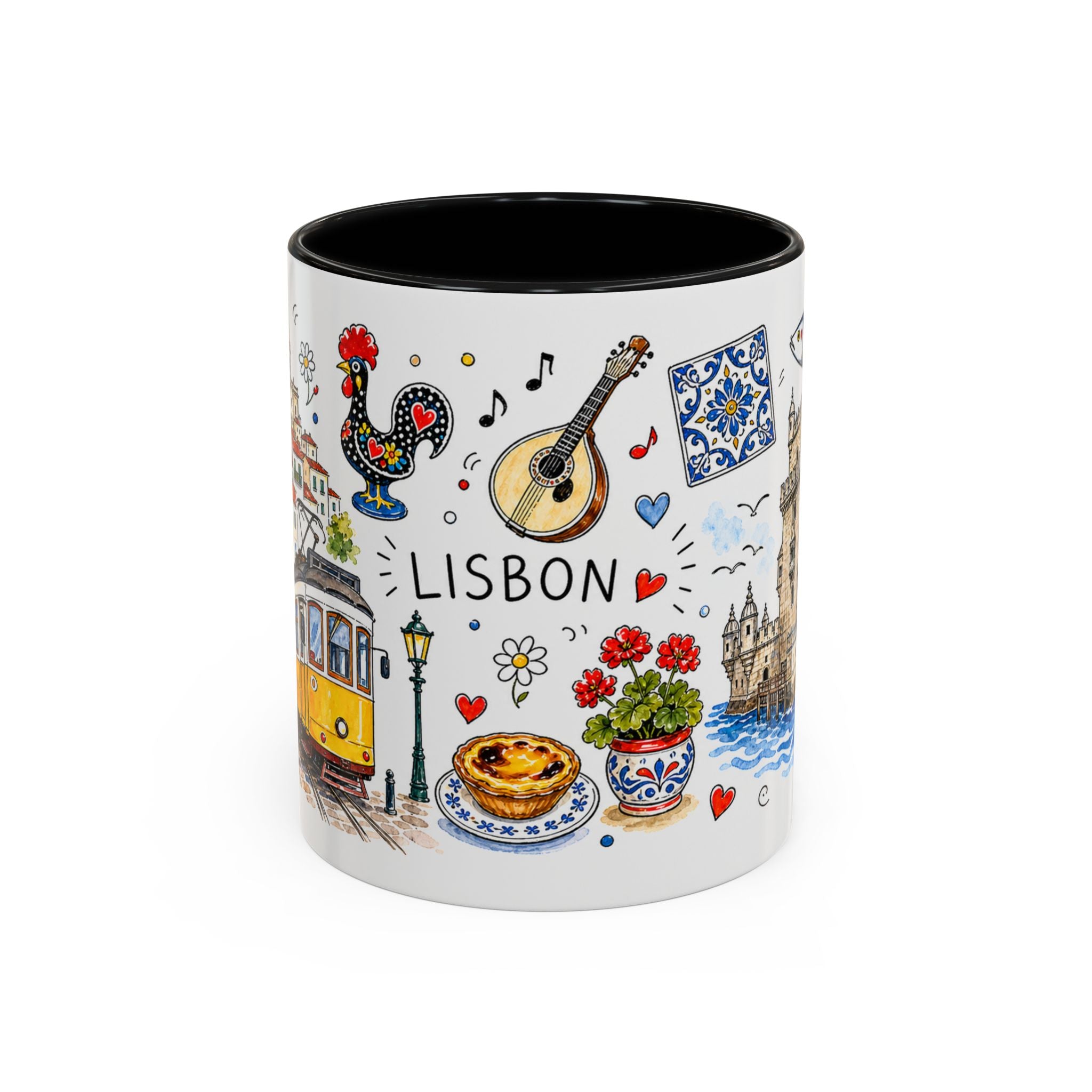 Lisbon Travel Mug | European City Souvenir Accent Coffee Mug | 11oz 15oz Ceramic Cup