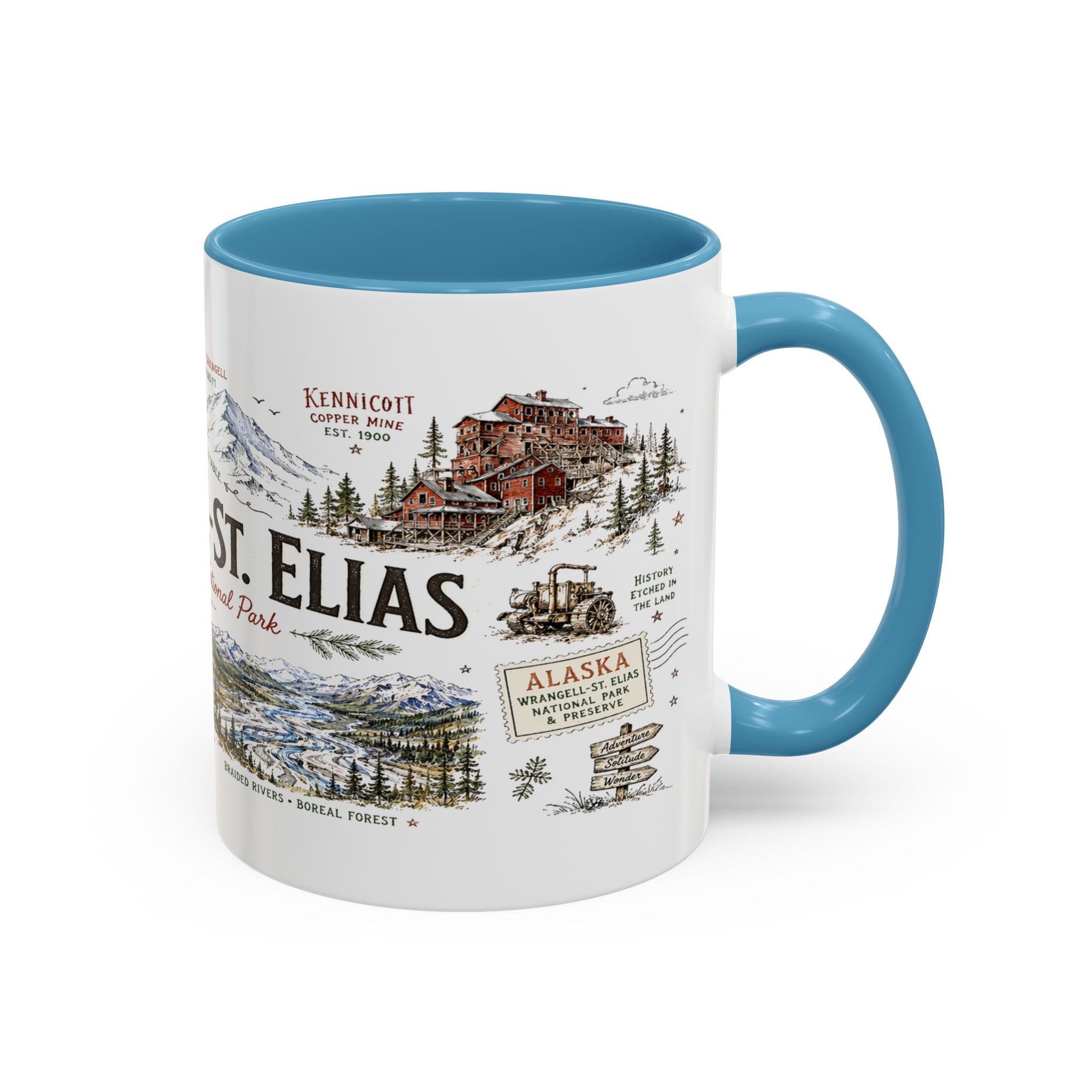 Wrangell-St. Elias National Park Coffee Mug | Alaska Wilderness Climbing Gift | Accent Color Ceramic 11oz 15oz